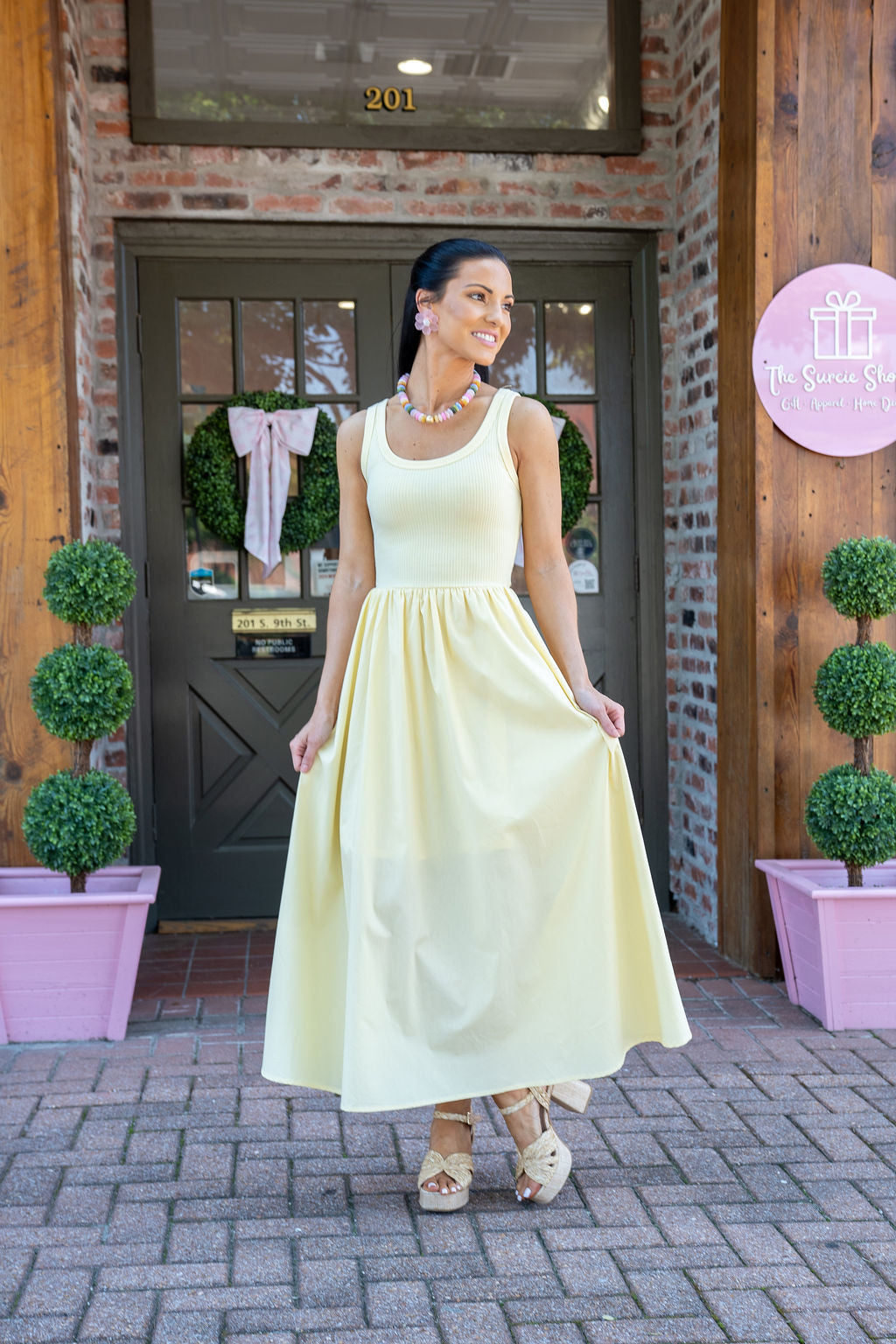 Sunshine Stroll Midi Dress, Pale Yellow