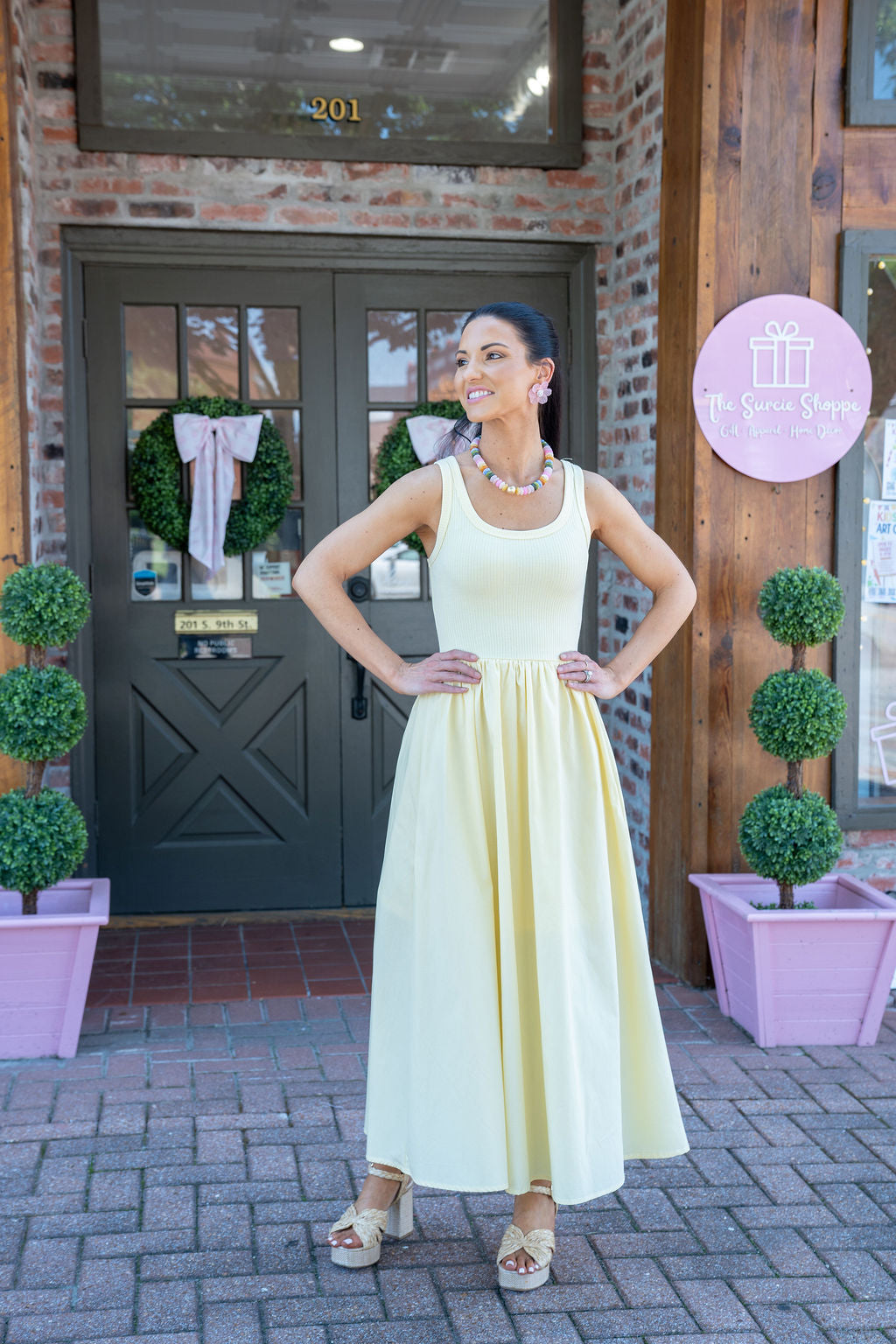 Sunshine Stroll Midi Dress, Pale Yellow