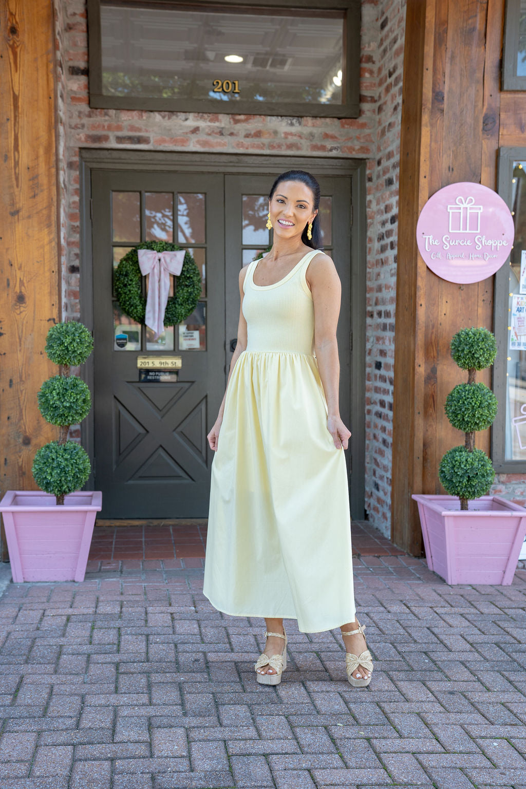 Sunshine Stroll Midi Dress, Pale Yellow