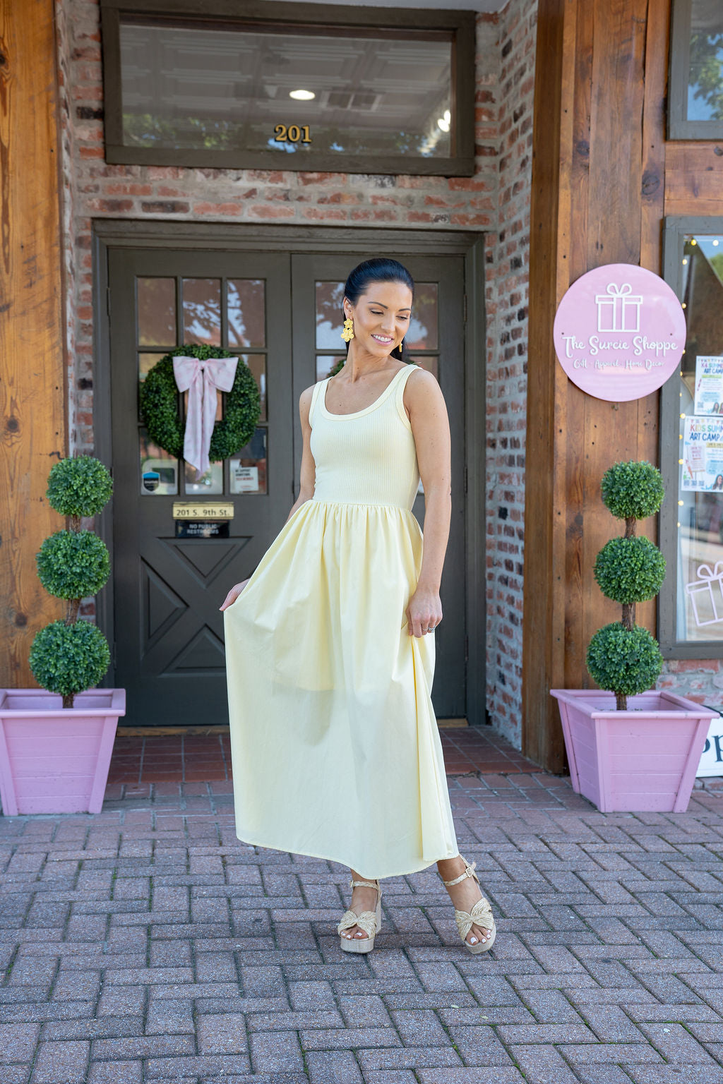 Sunshine Stroll Midi Dress, Pale Yellow