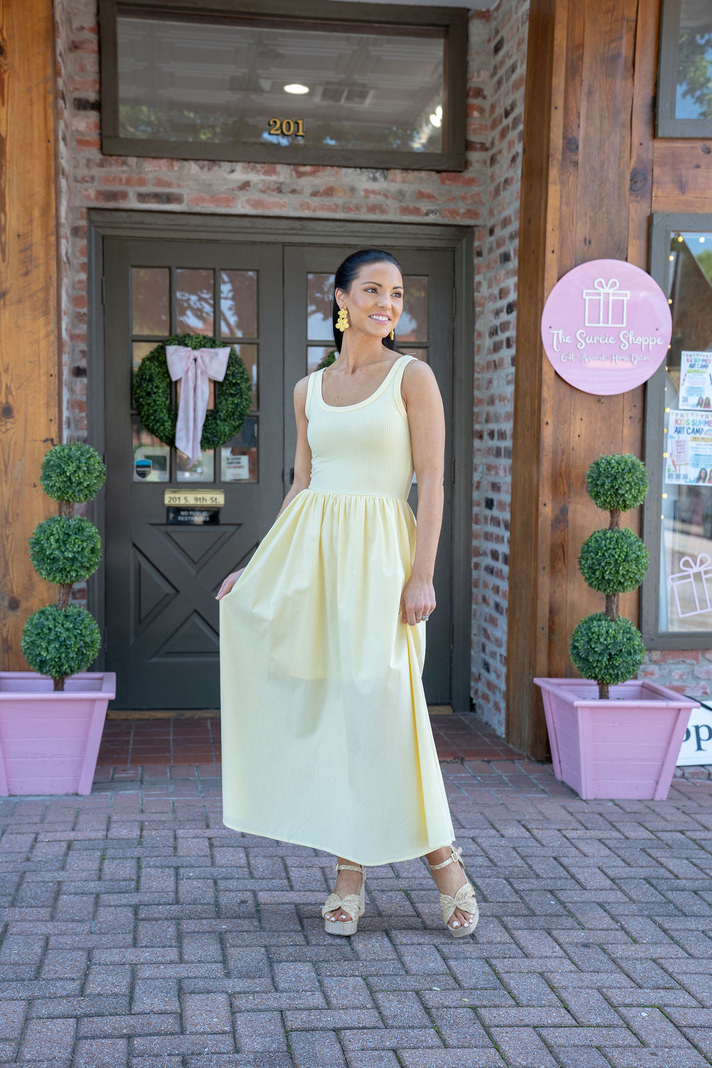 Sunshine Stroll Midi Dress, Pale Yellow