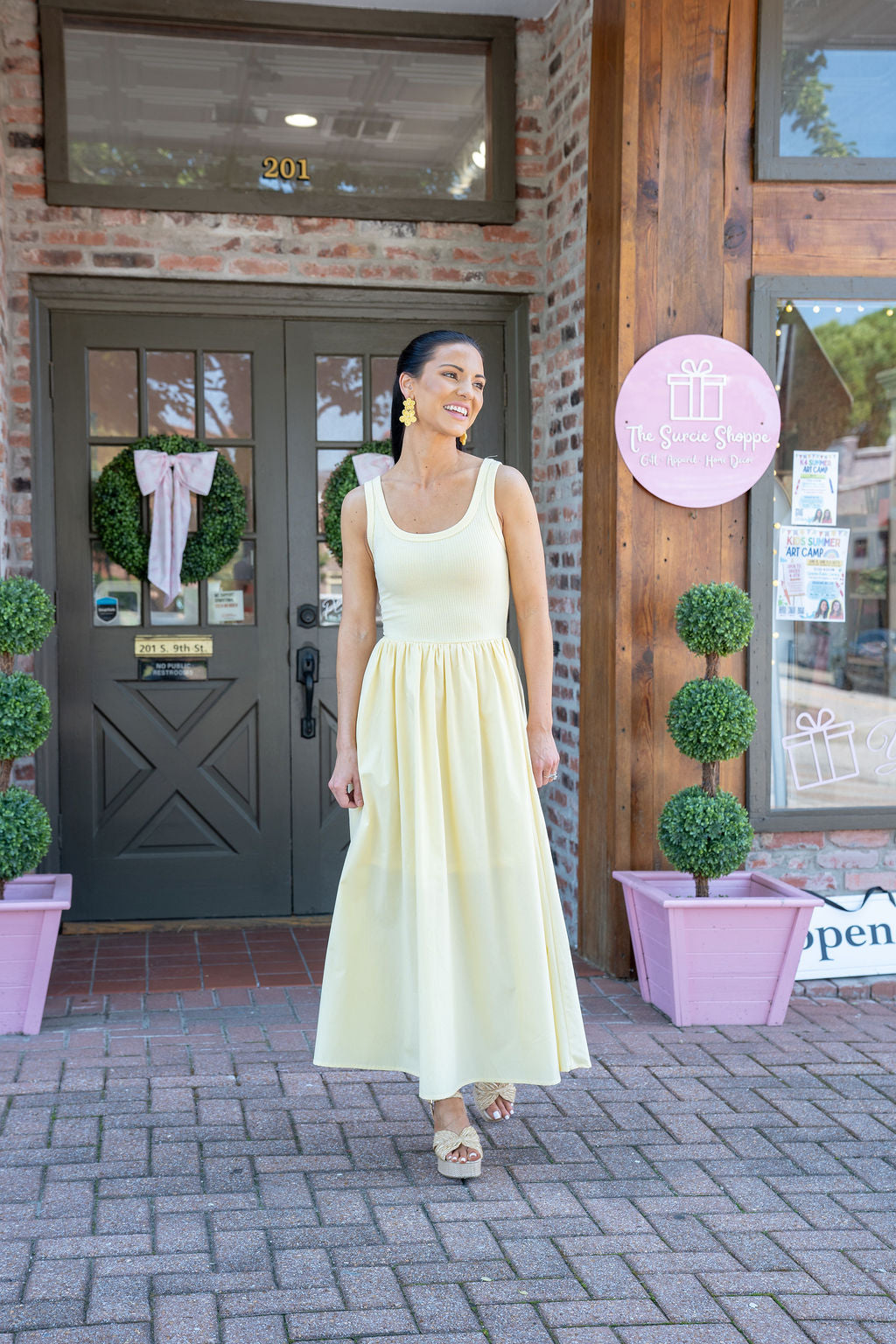 Sunshine Stroll Midi Dress, Pale Yellow
