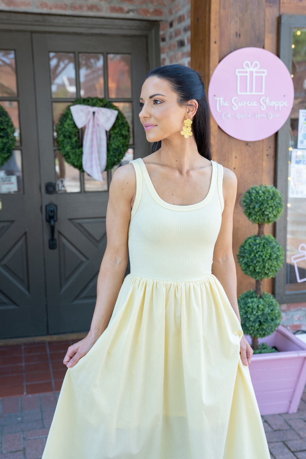Sunshine Stroll Midi Dress, Pale Yellow