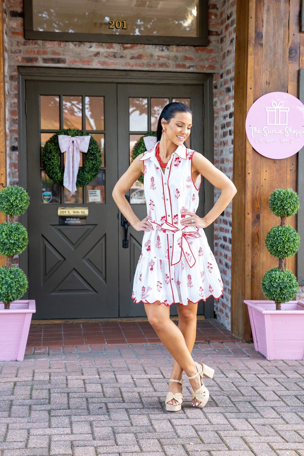 The Cherry Blossom Button Dress, Red