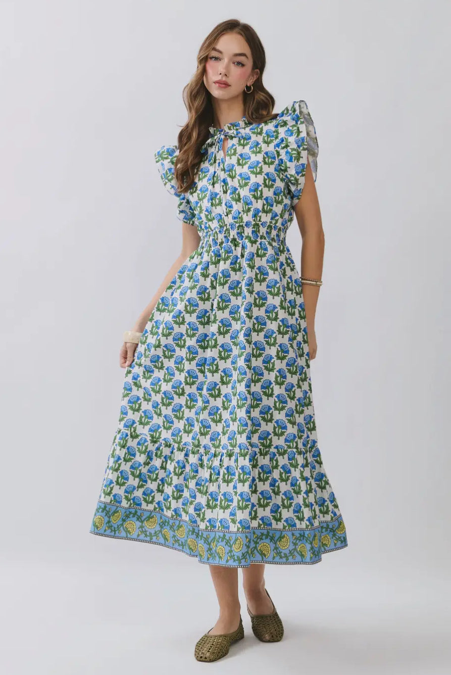 Blossom Block Print Midi Dress