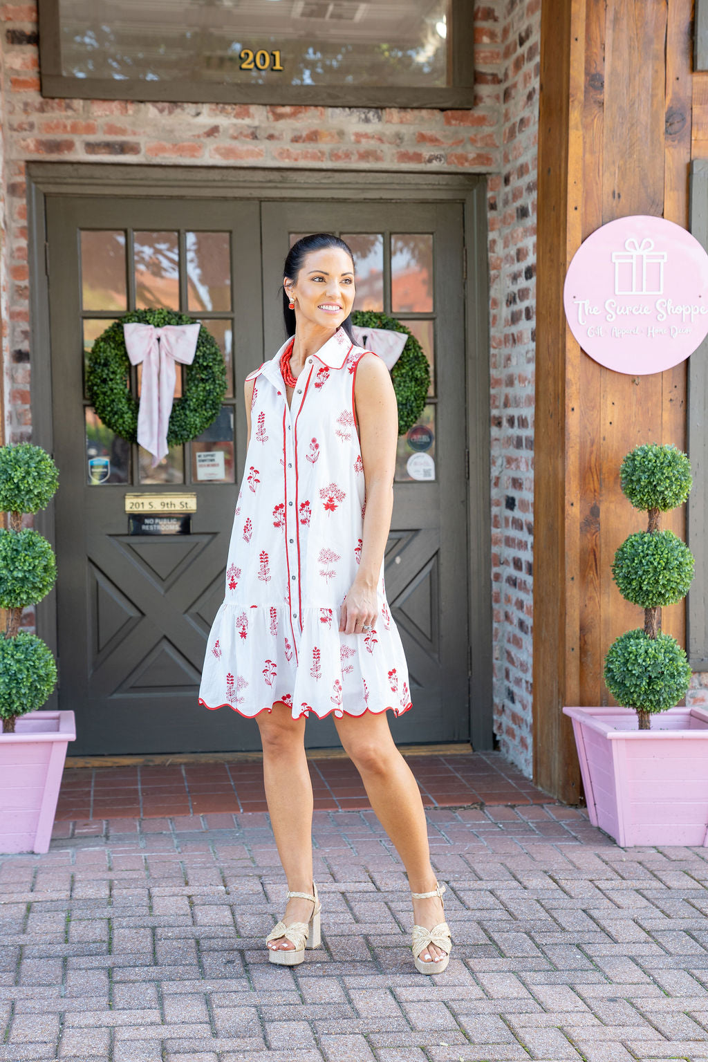 The Cherry Blossom Button Dress, Red