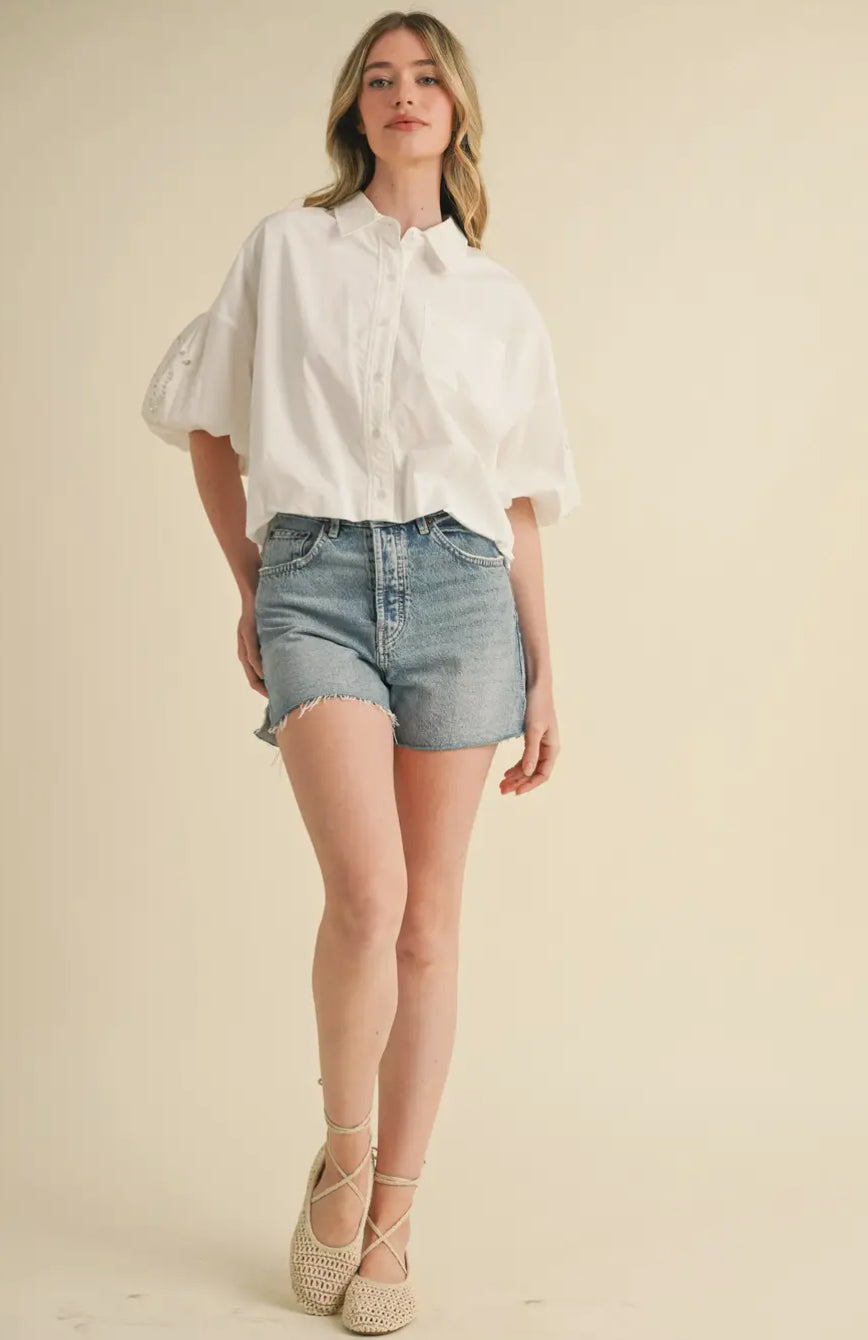 Carson Button Down Top, White