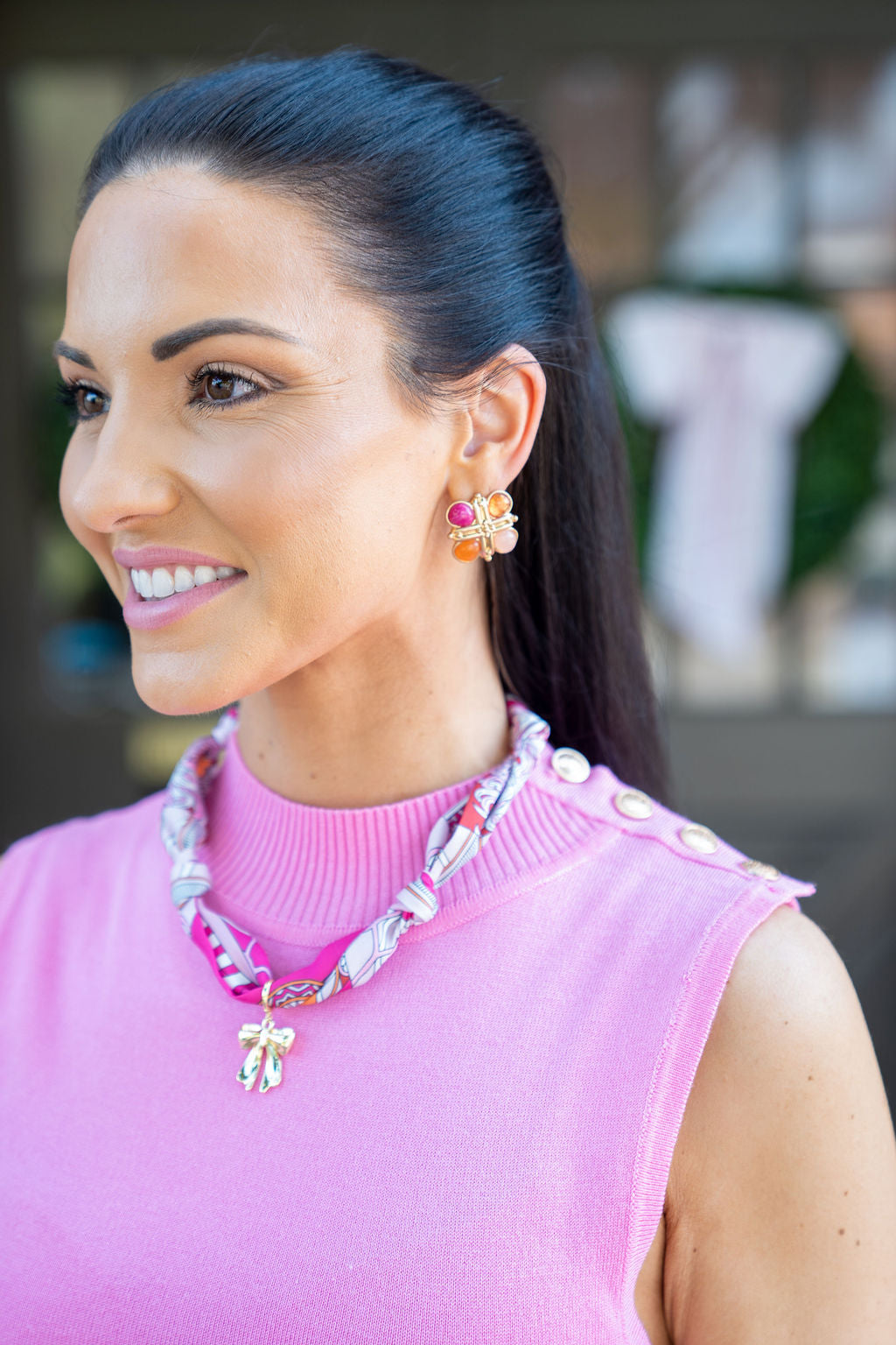 Cassidy Scarf Necklace, Bow Charm