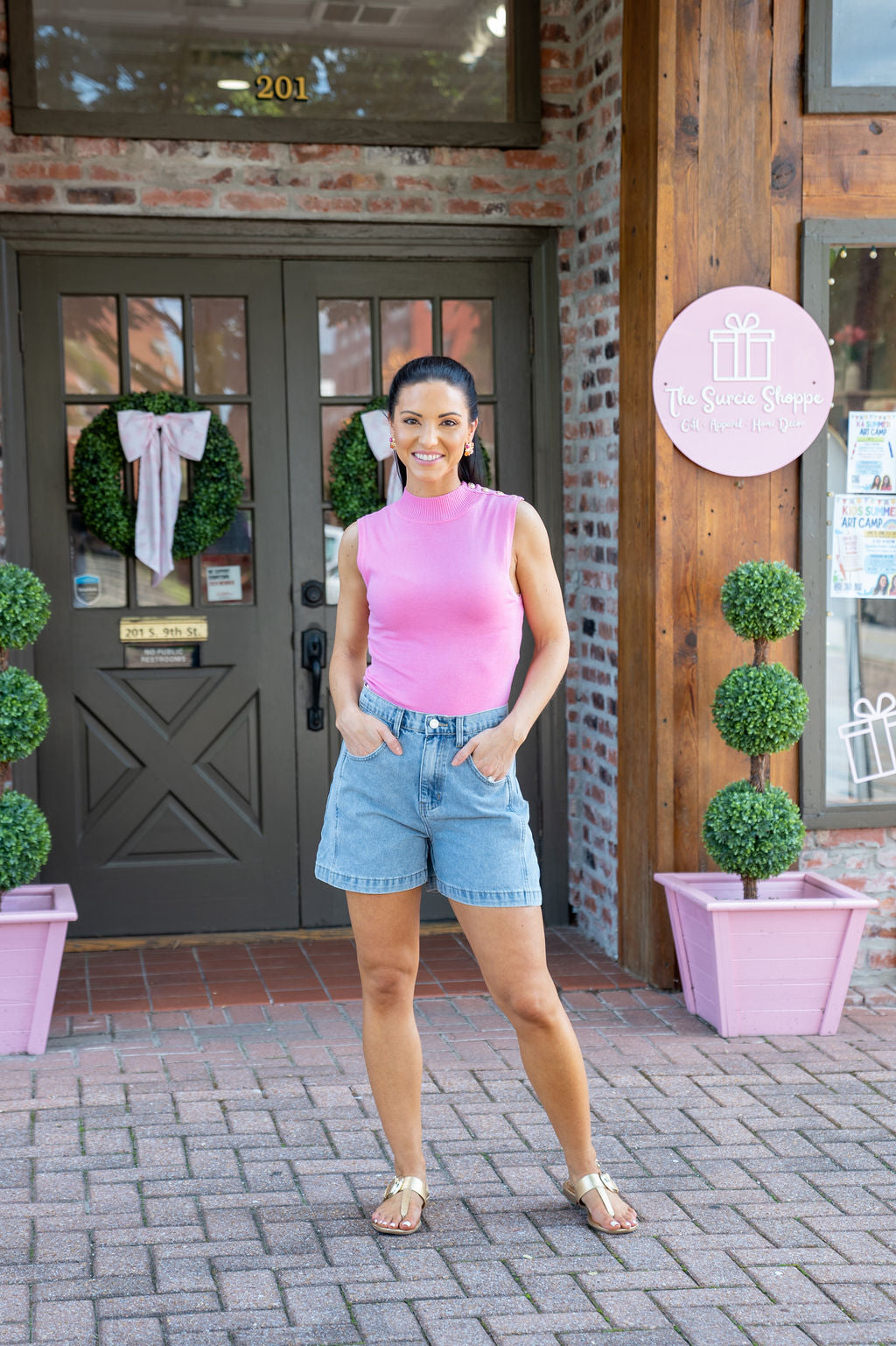 High Waisted Denim Shorts, Medium Wash
