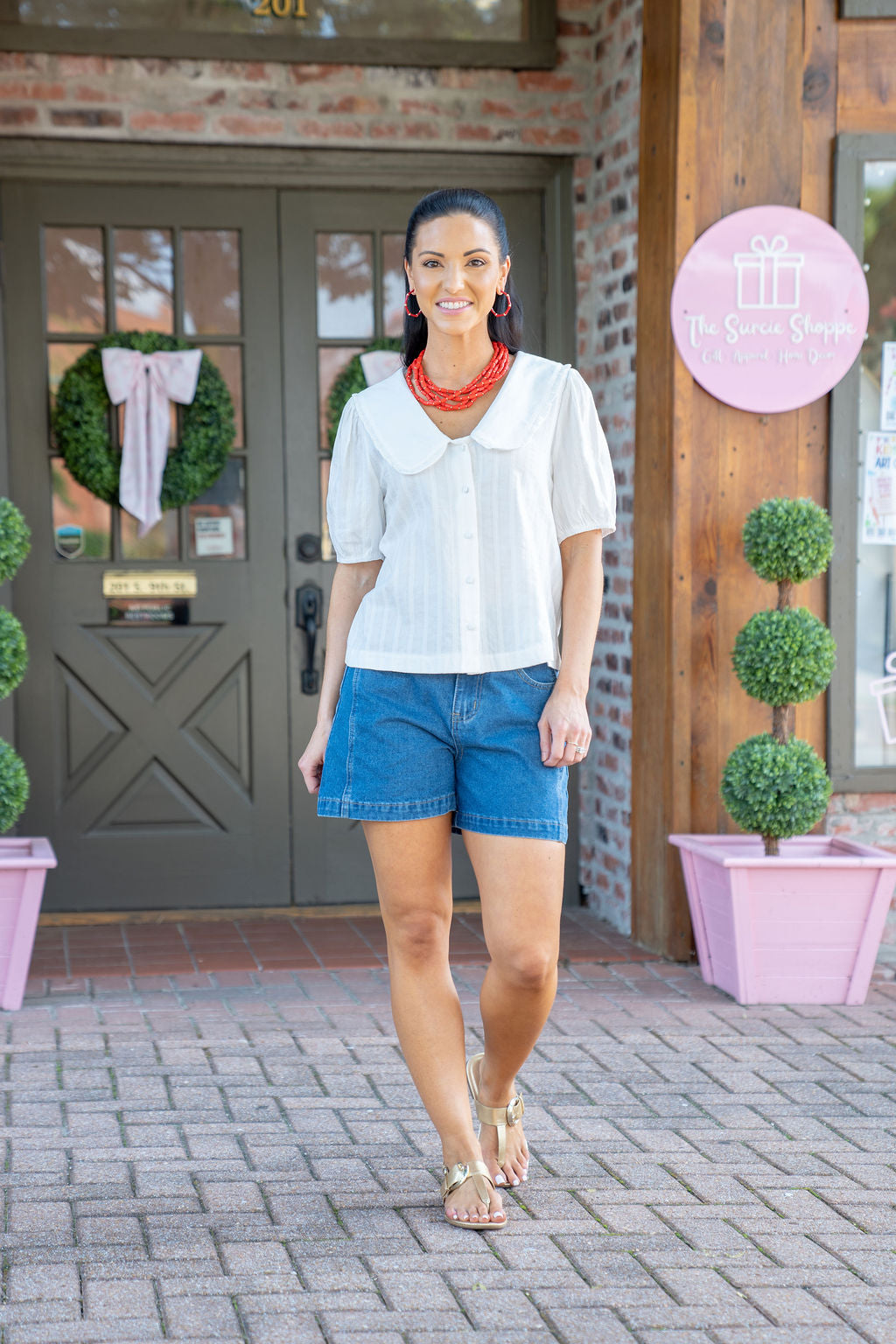 High Waisted Denim Shorts, Dark Wash