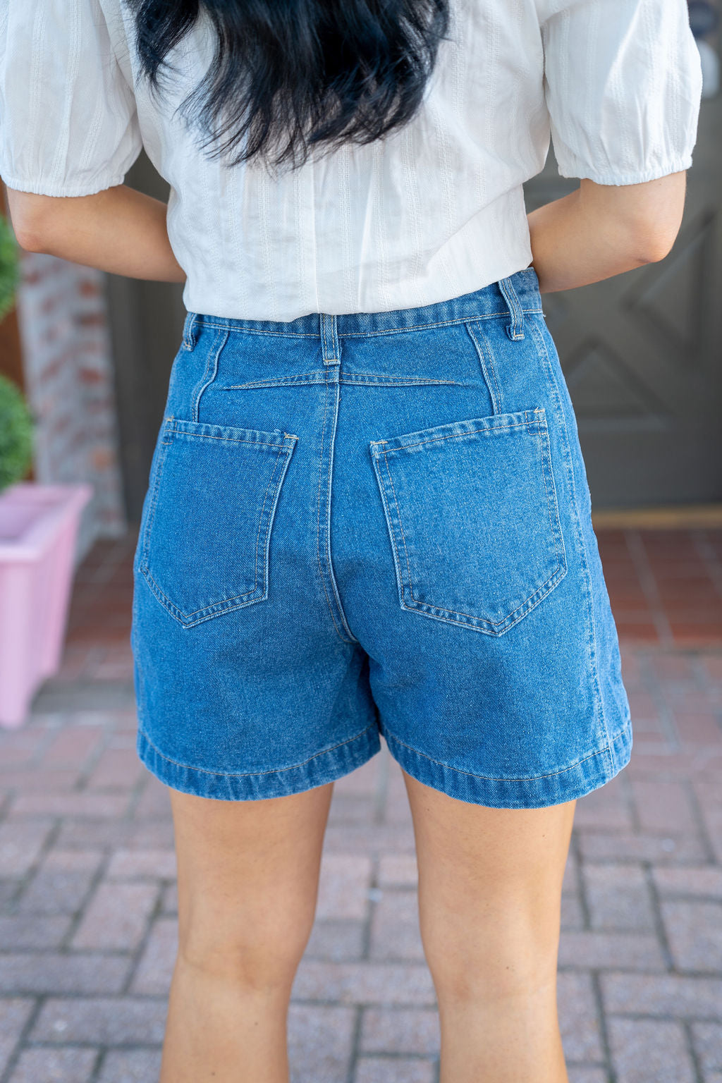 High Waisted Denim Shorts, Dark Wash