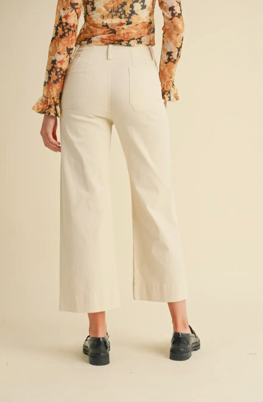 High Waist Cropped Wide Leg Pants, Egg Shell