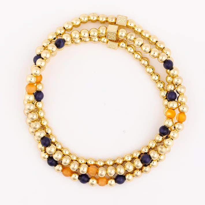 Lidia Bracelet Set, Navy and Orange
