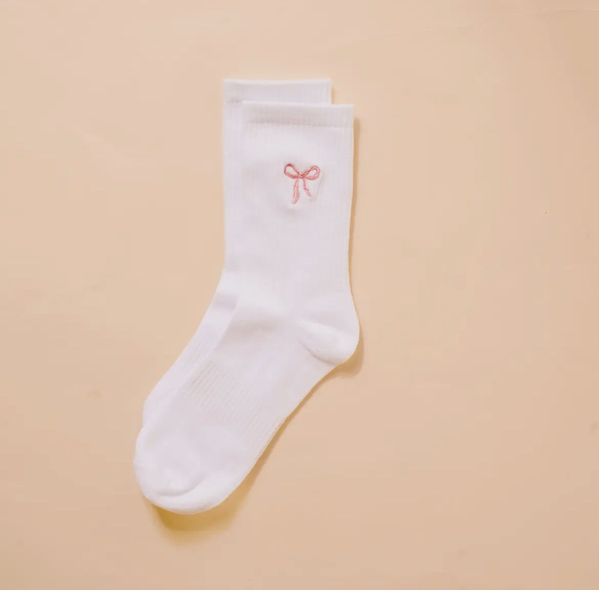 Embroidered Crew Socks, Pink Bow