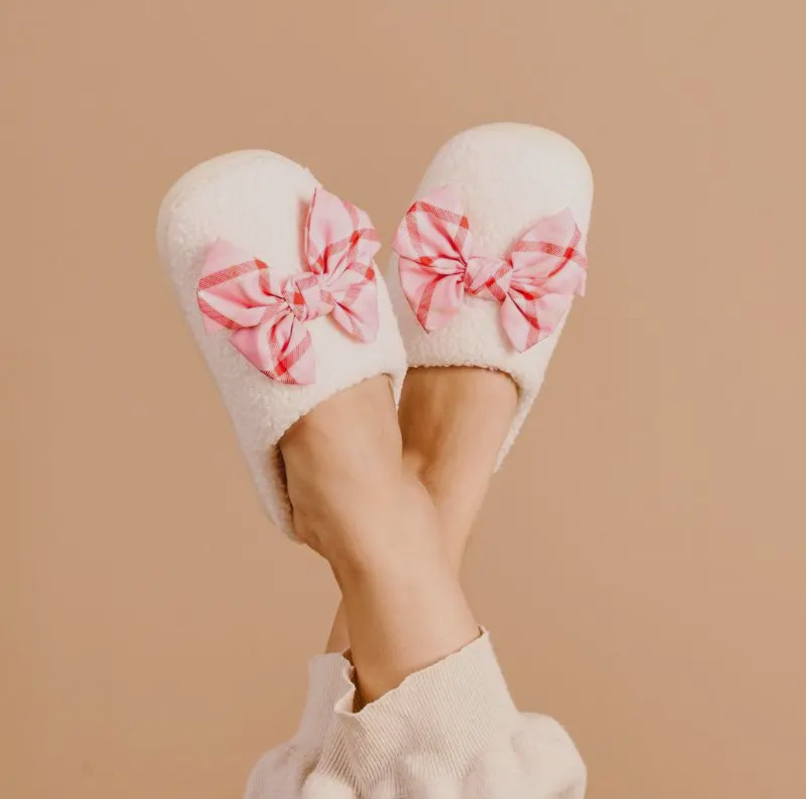 Betty Bow Slippers, Festive Plaid