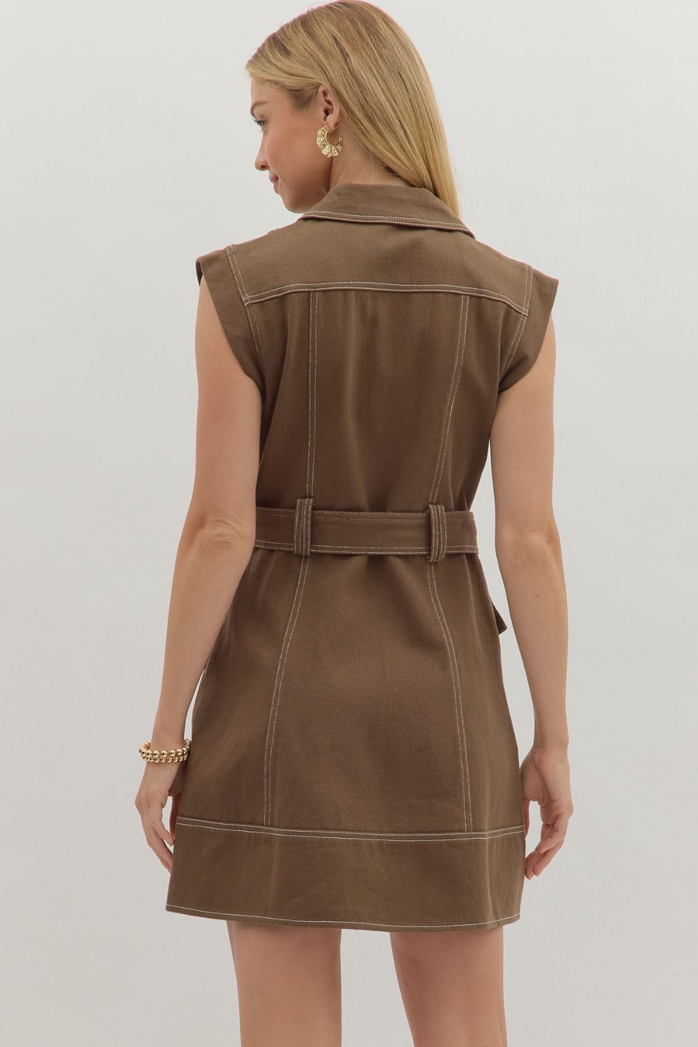 Alexa Denim Belt Dress, Brown
