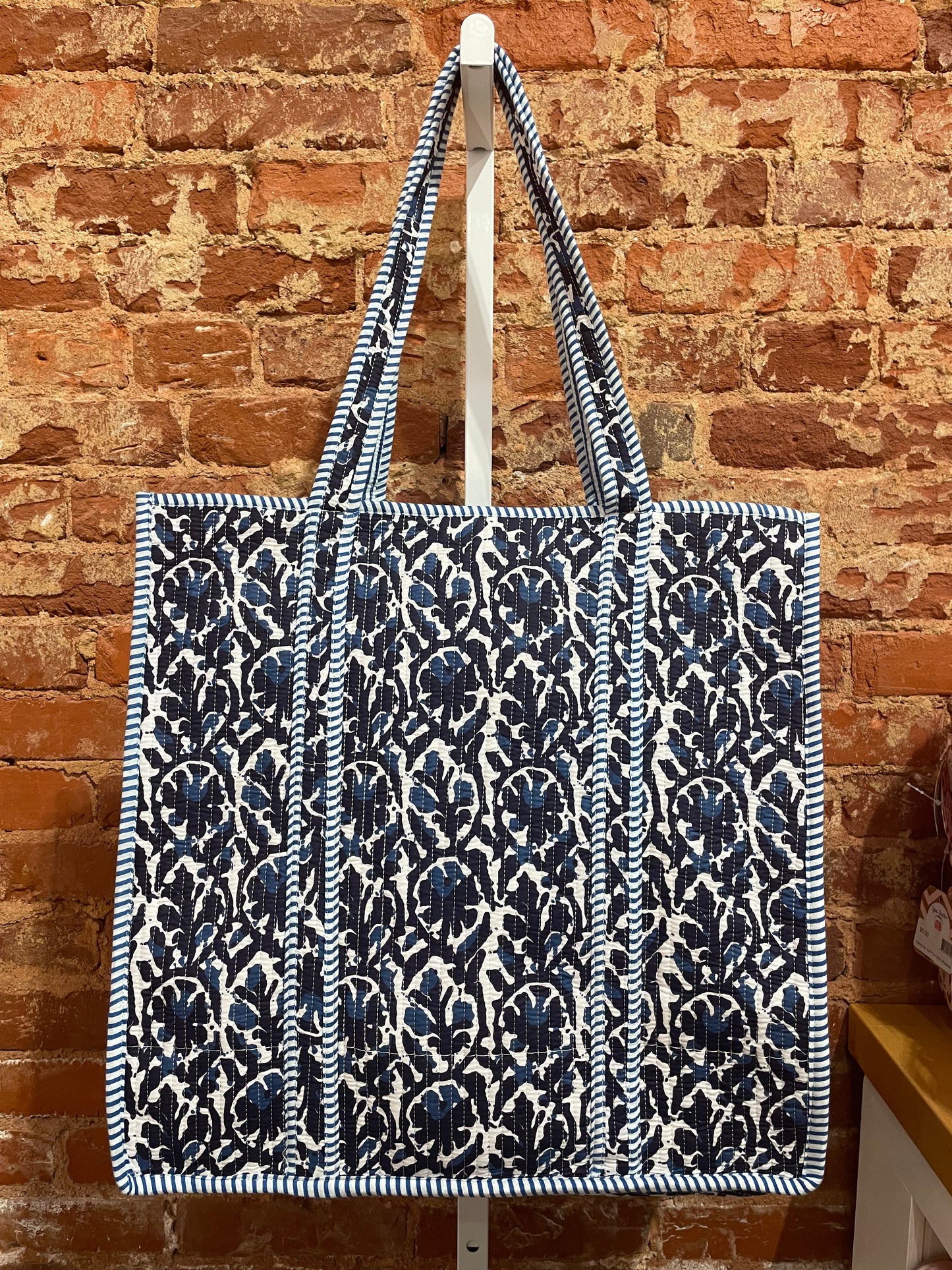 Quilted Tote Bag, Navy Abstract