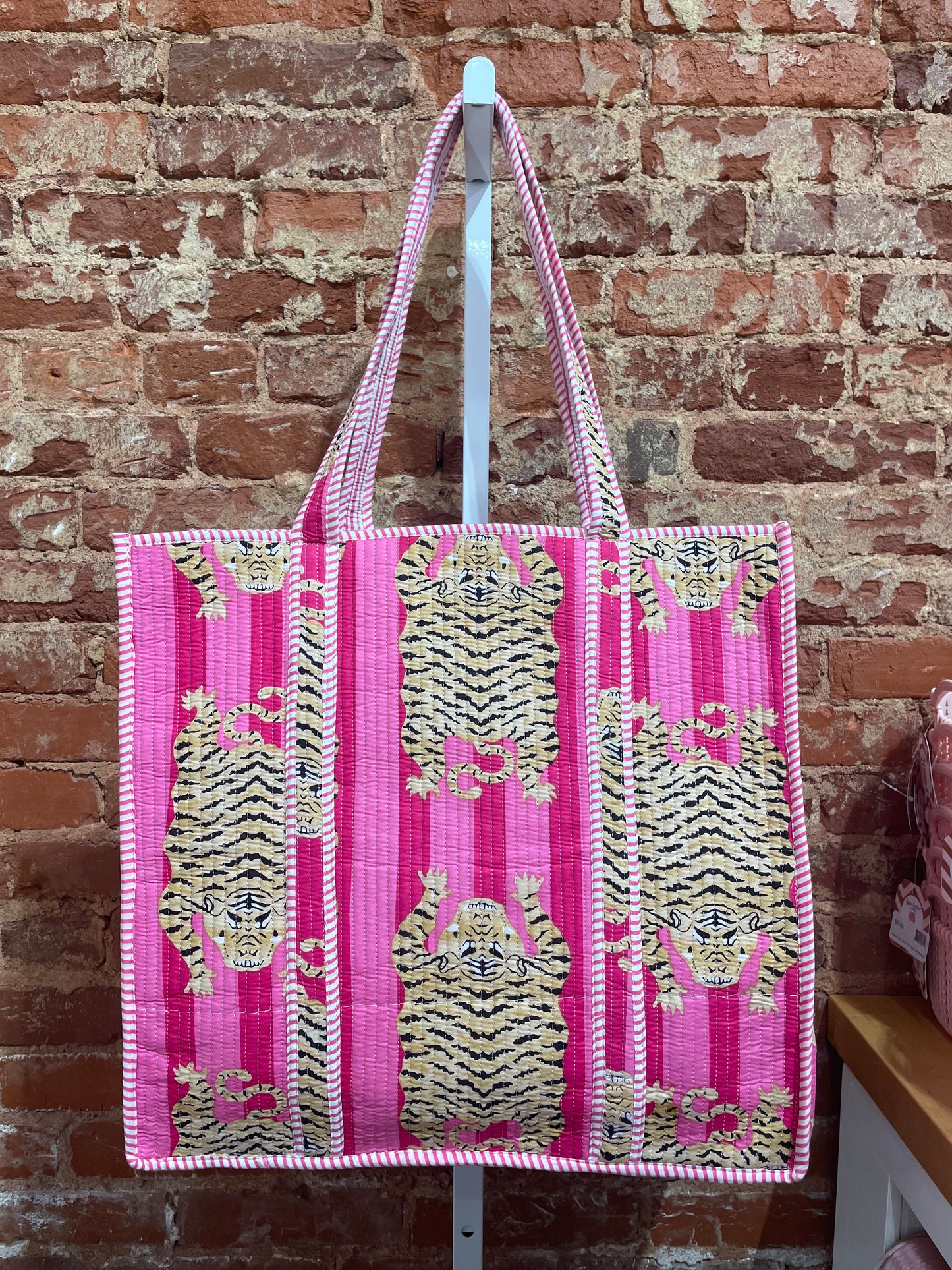 Quilted Tote Bag, Pink Tiger