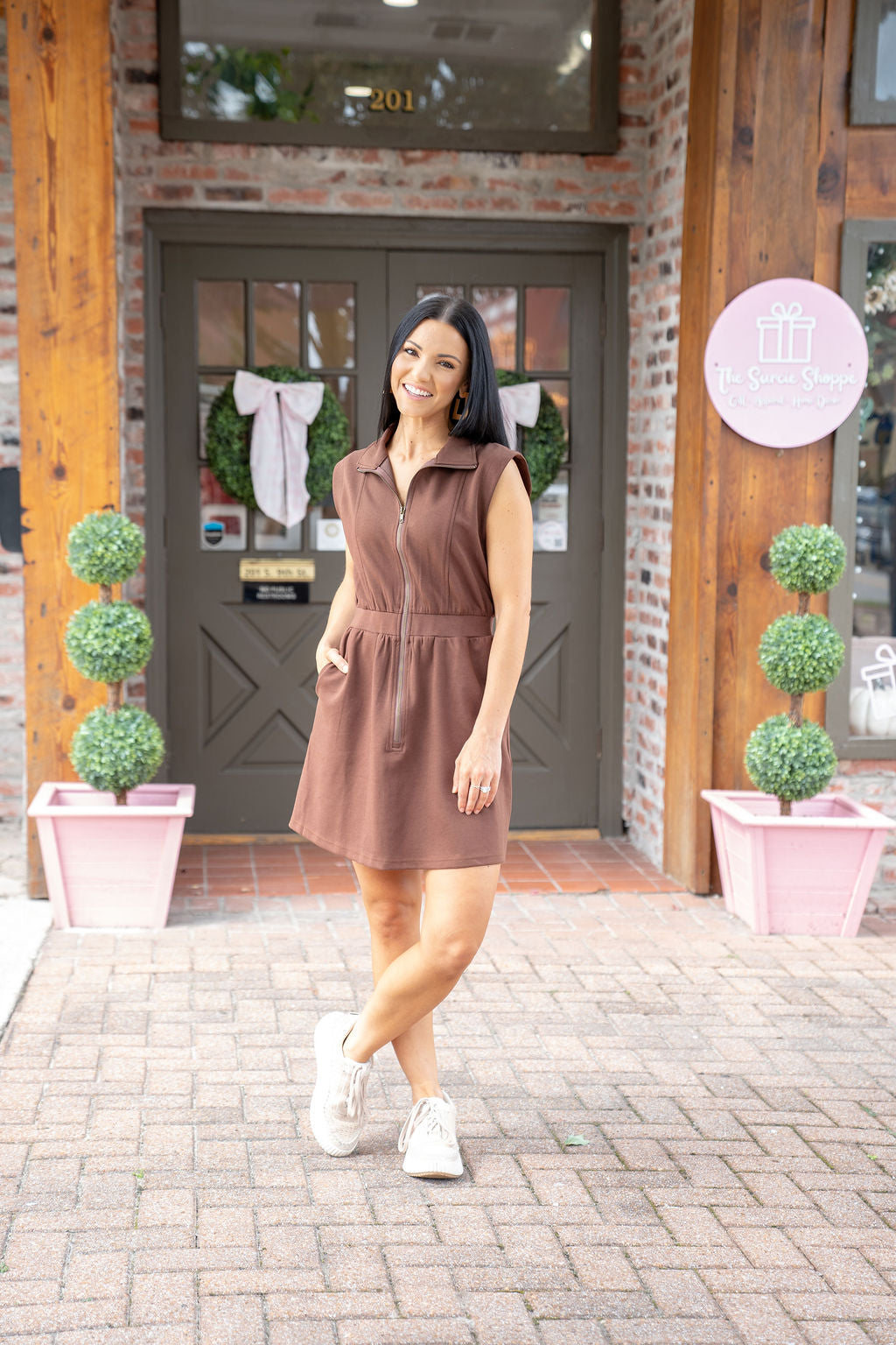 Let’s Grab Coffee Zip Dress, Espresso