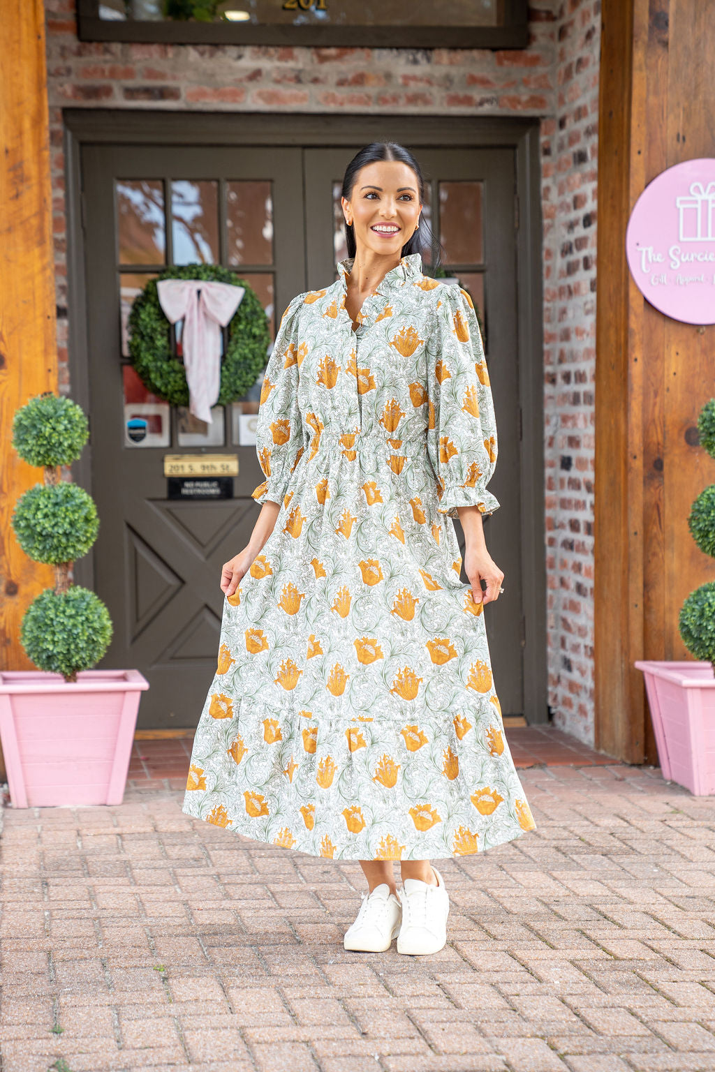 Golden Bloom Midi Dress