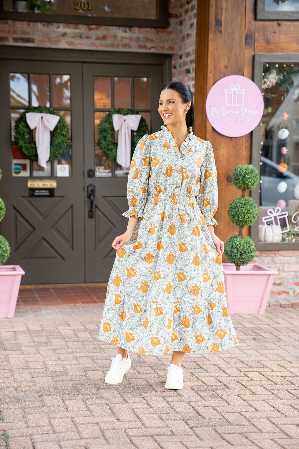 Golden Bloom Midi Dress