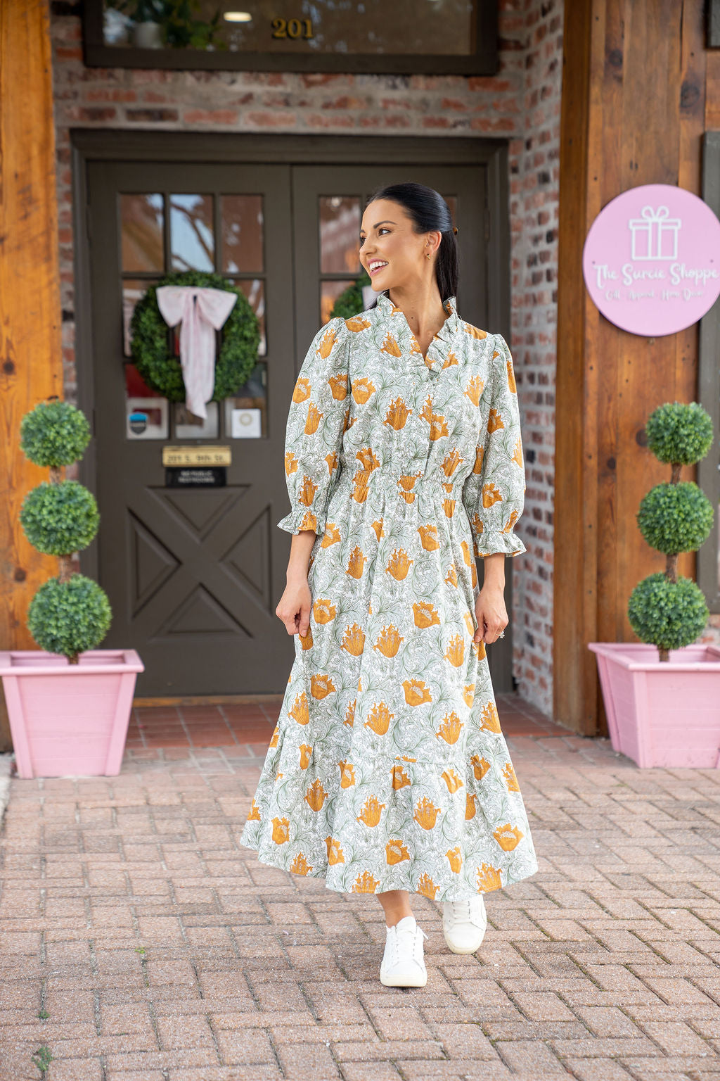 Golden Bloom Midi Dress