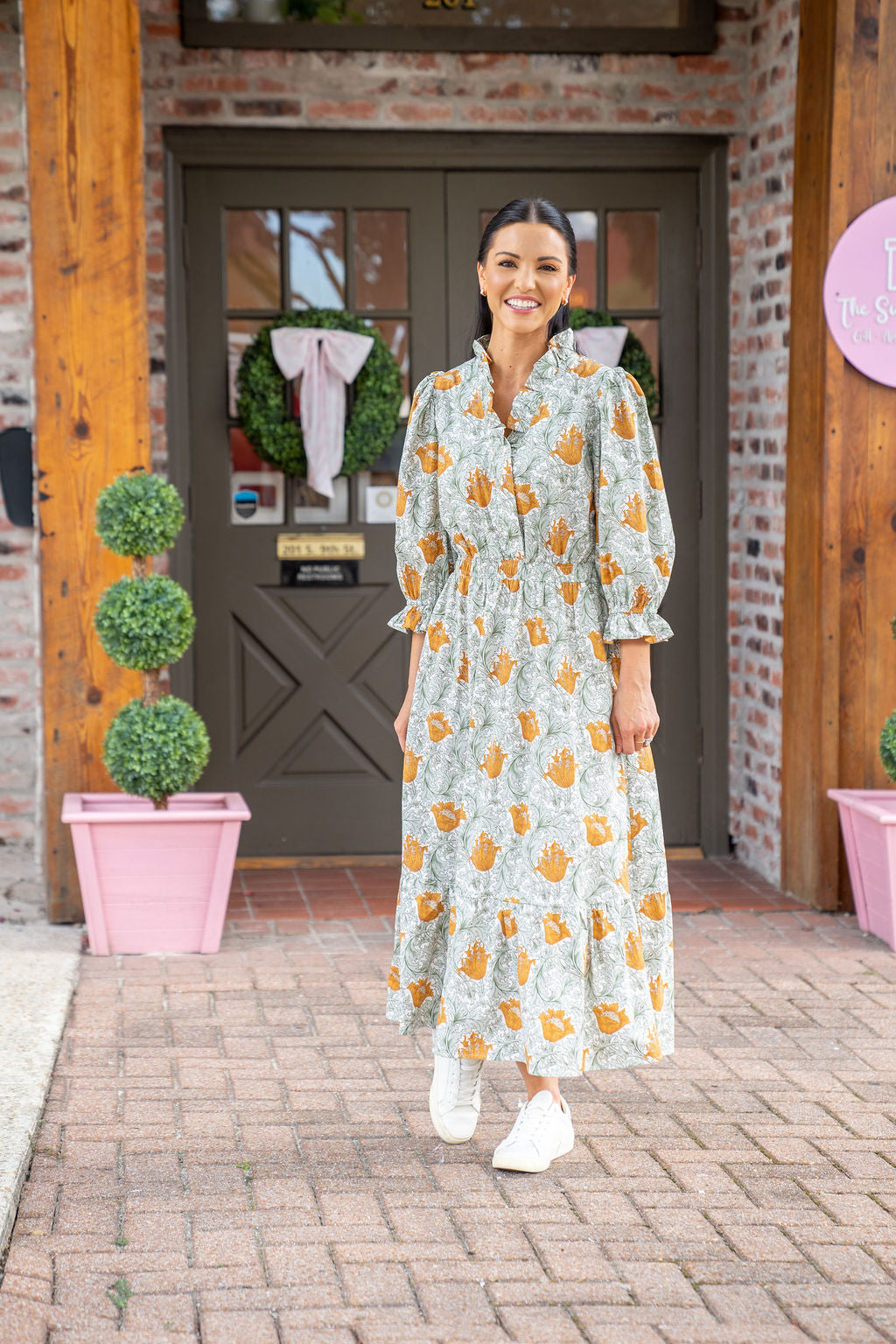 Golden Bloom Midi Dress