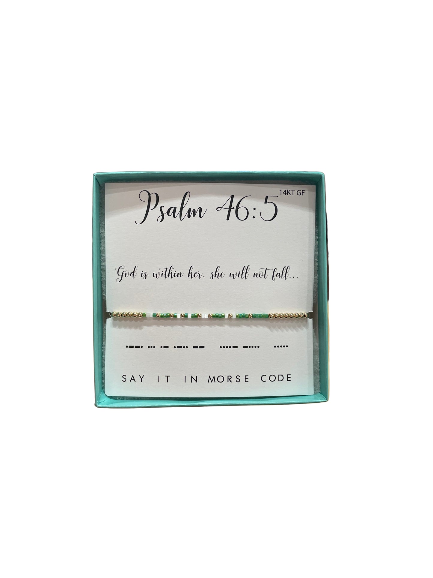 Morse Code 14K Gold Filled Stretch Bracelet, Psalm 46:5