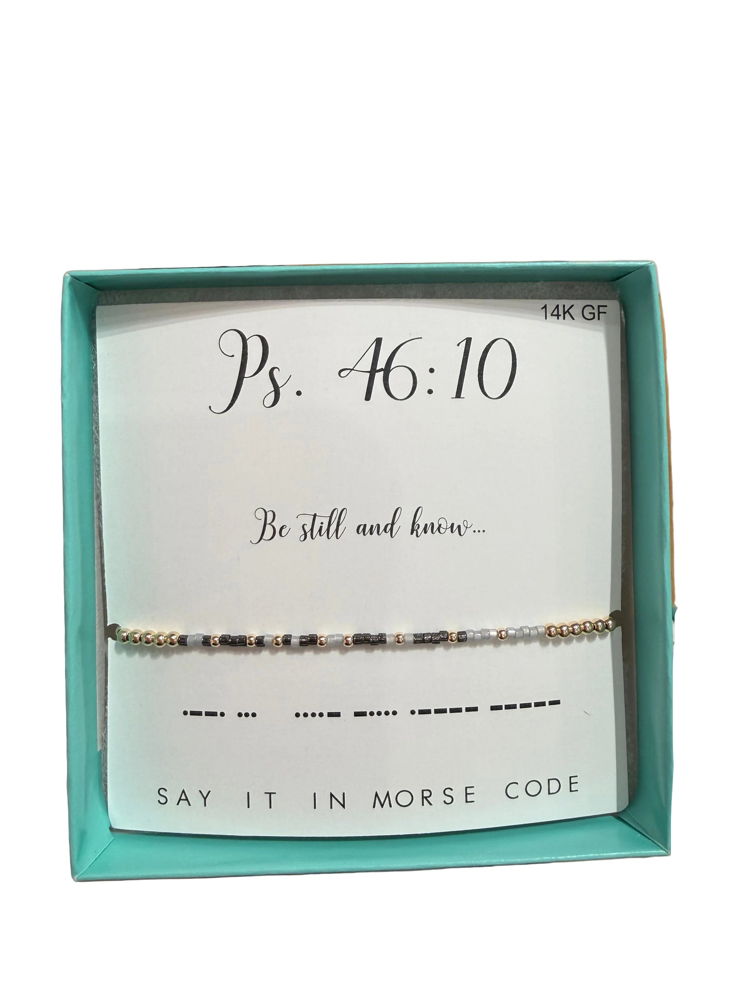 Morse Code 14K Gold Filled Stretch Bracelet, Psalm 46:10