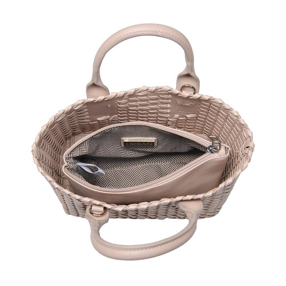 Paisley 2 in 1 Mini Woven Tote/Crossbody Bag With Pouch: Almond