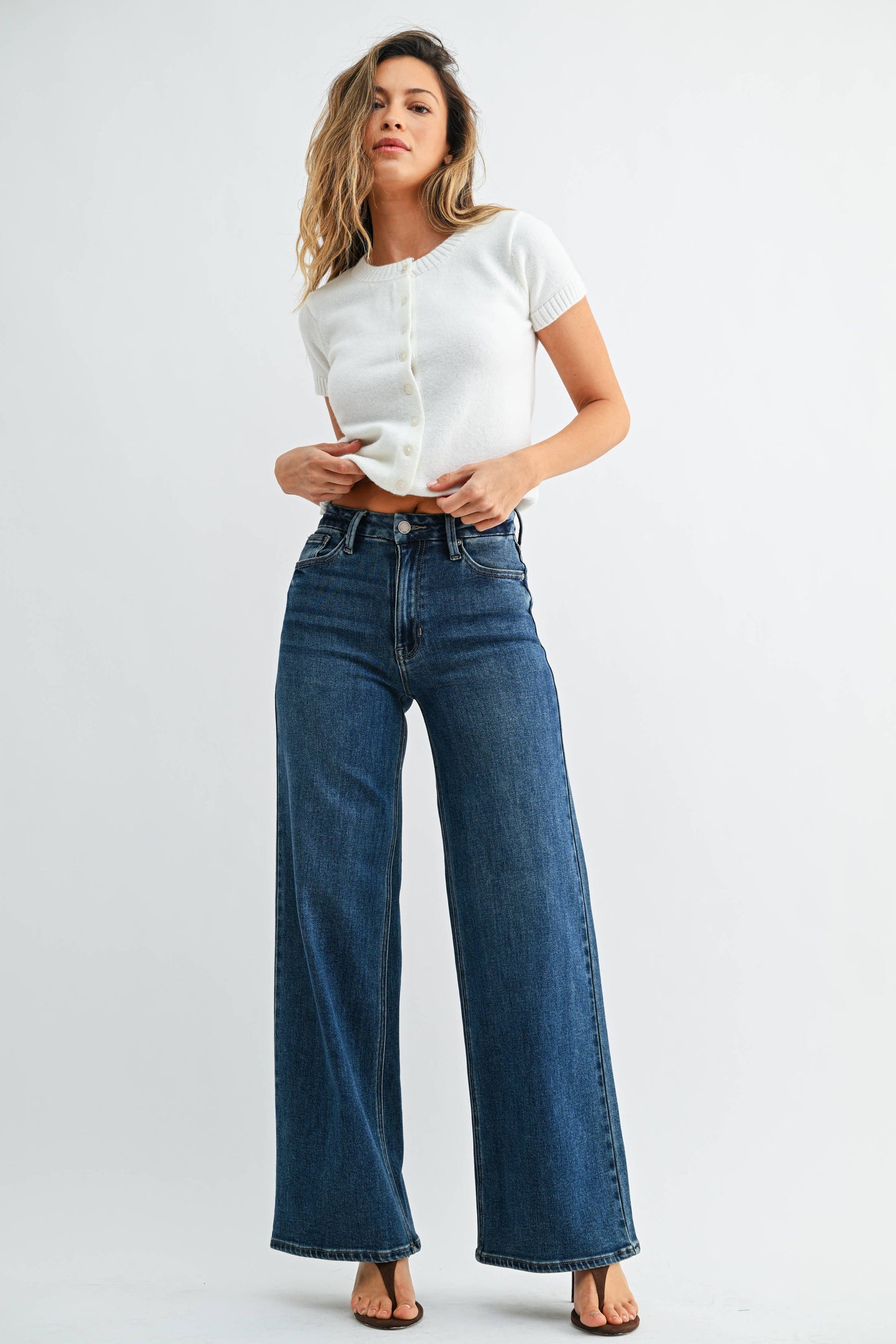 High Rise Palazzo Jean - DARK DENIM