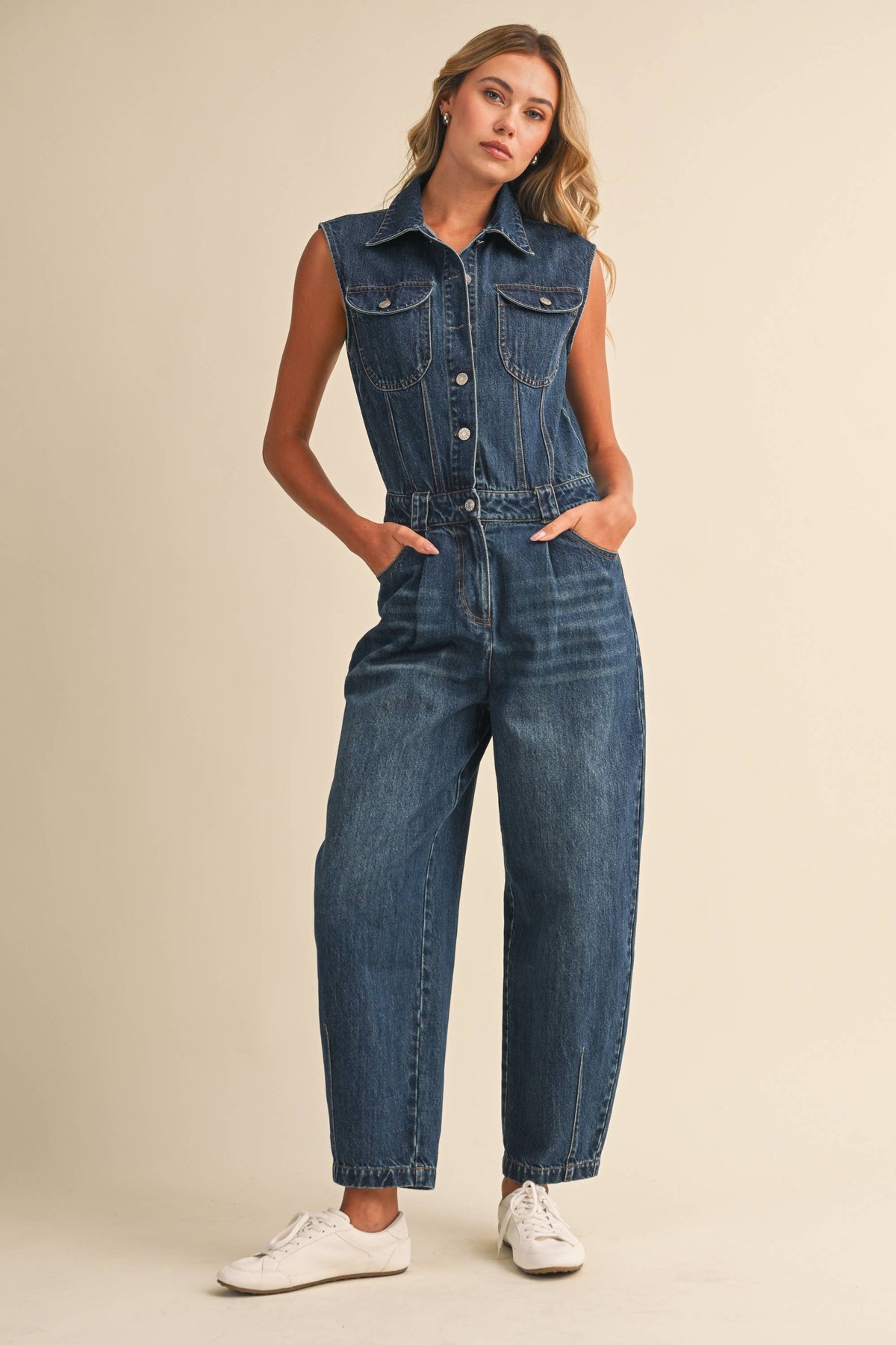 LEXI DENIM SLEEVELESS JUMPSUIT