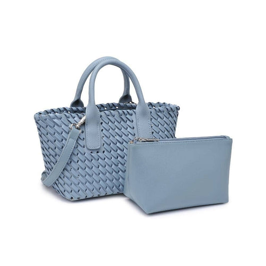 Paisley 2 in 1 Mini Woven Tote/Crossbody Bag With Pouch: Denim