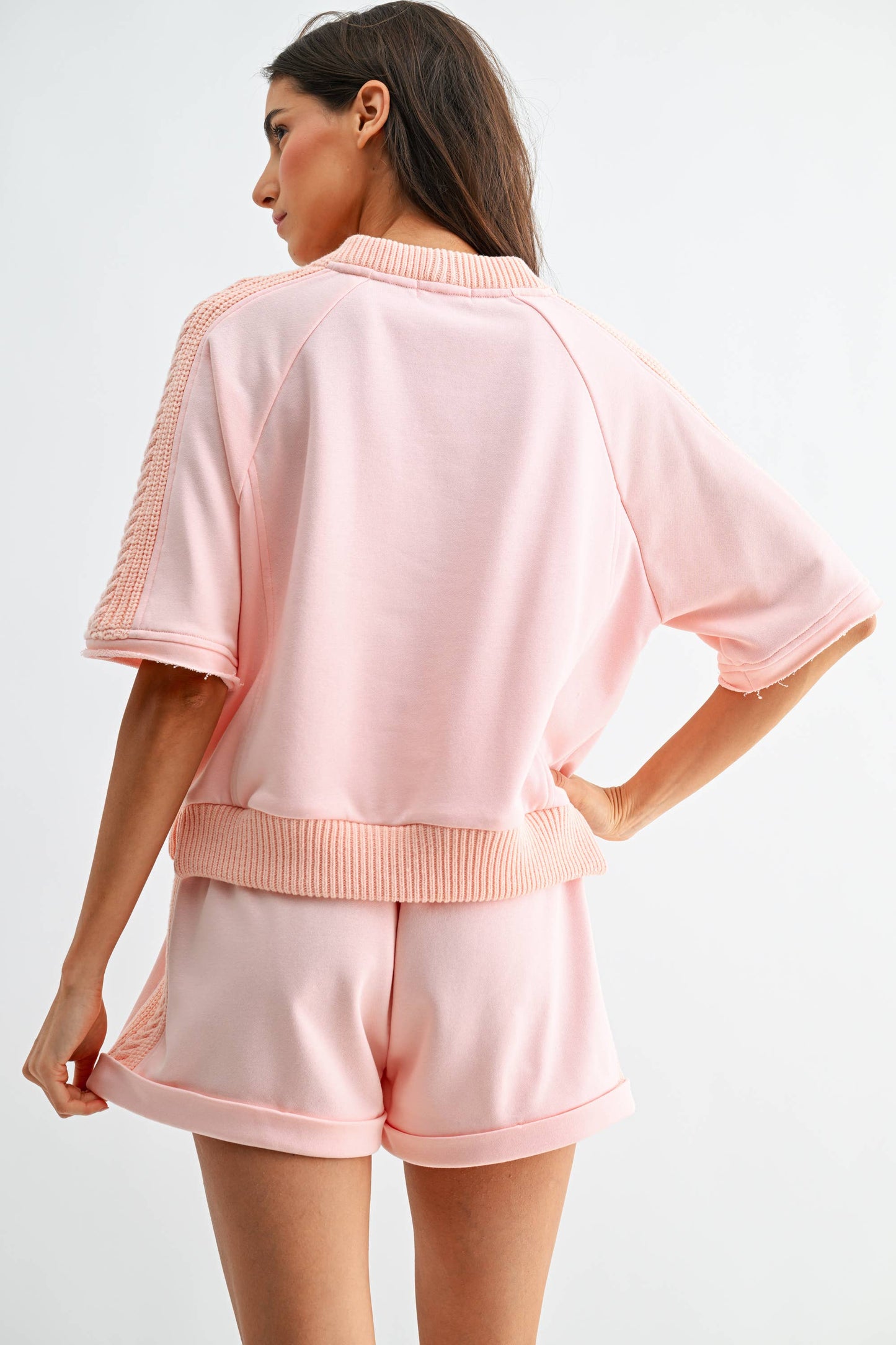 LYLA KNIT TRIM PINK LOUNGE SHORT SET