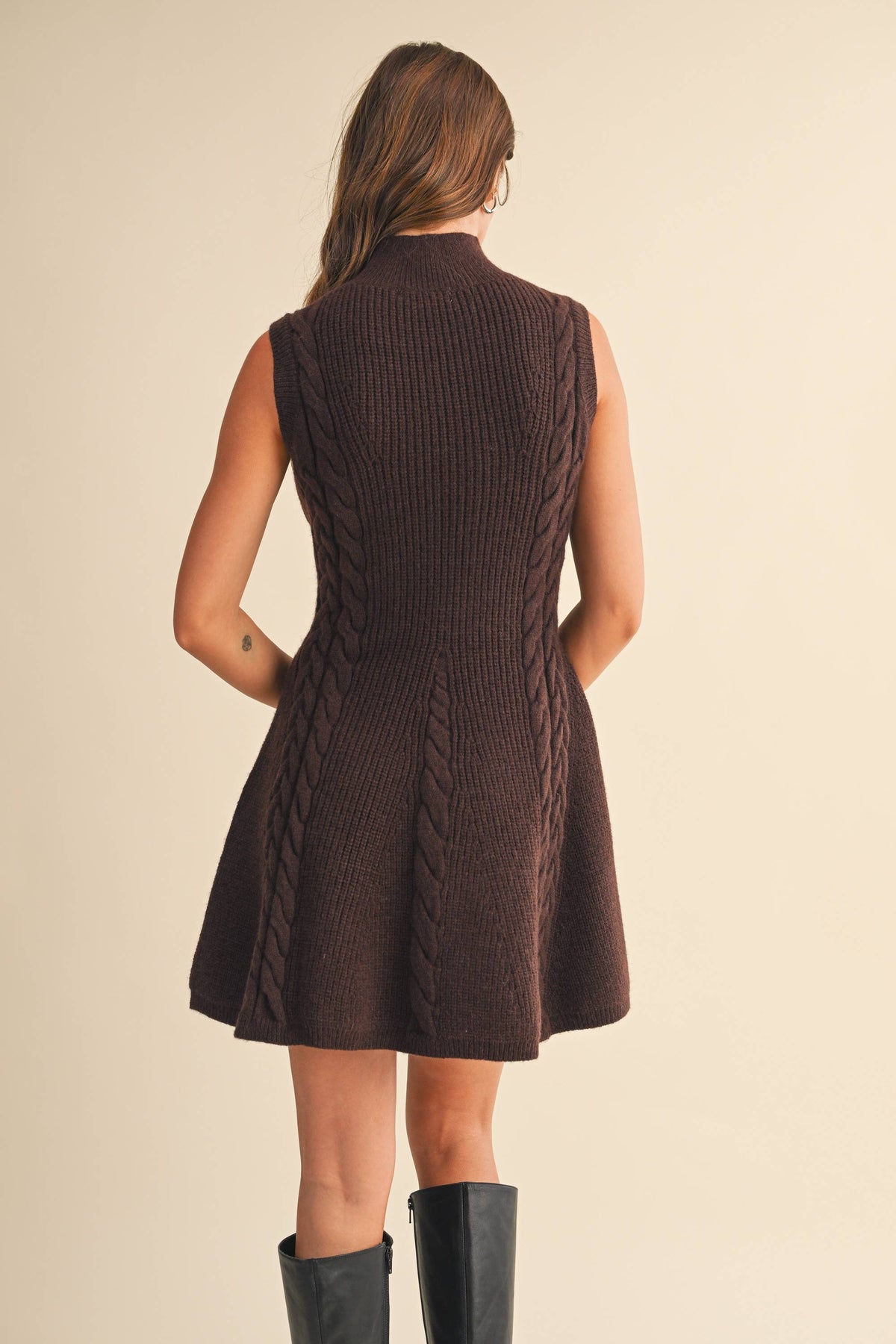 SADIE MOCK NECK CABLE KNITTED SLEEVELESS DRESS