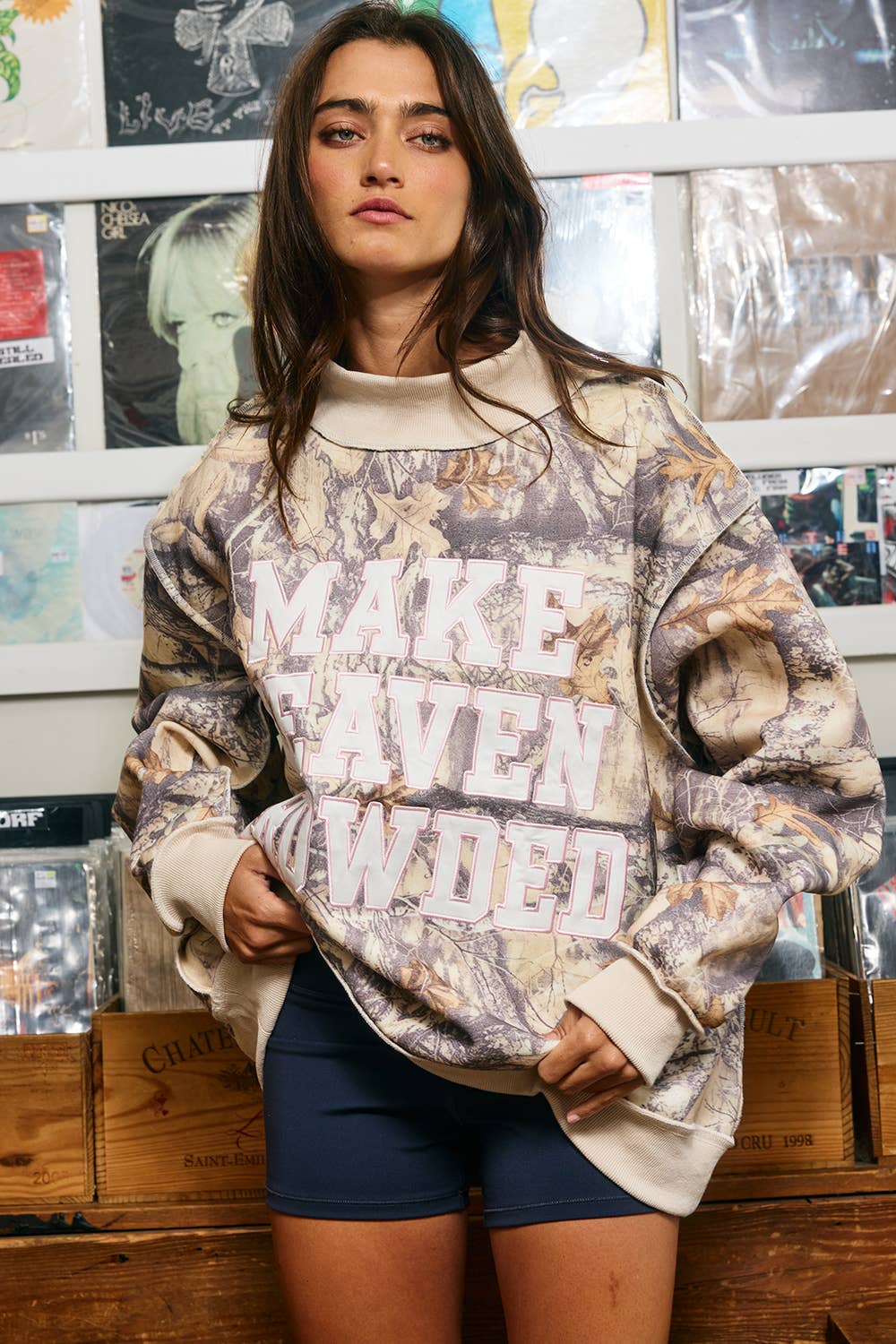 Make Heaven Crowded Mock Neck Sweatshirt| Camo