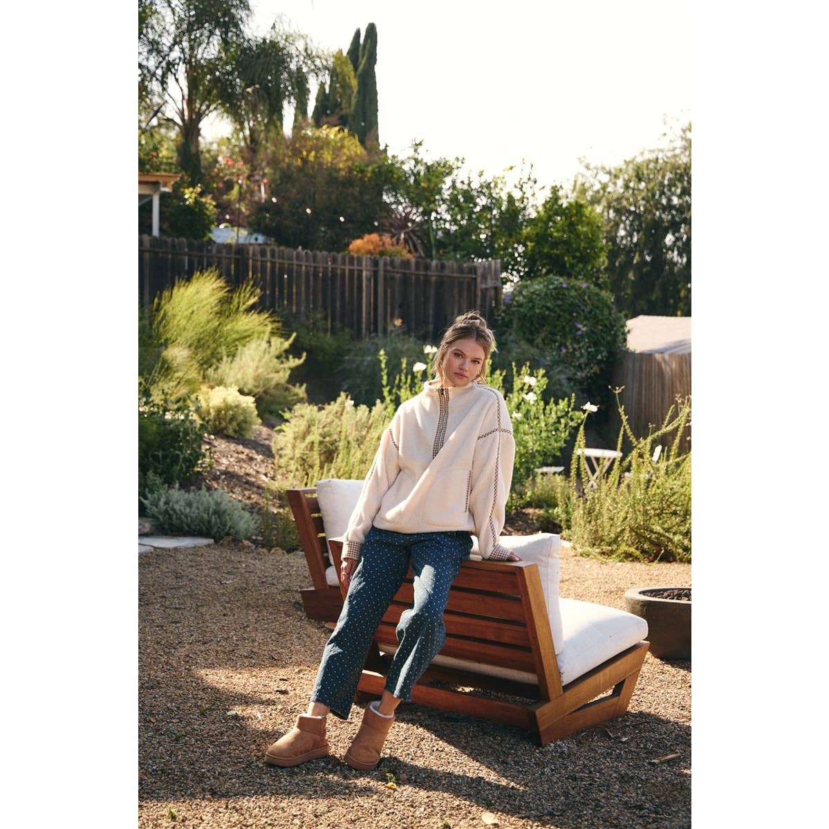 COZY CABIN GINGHAM TRIM HALF-ZIP PULLOVER
