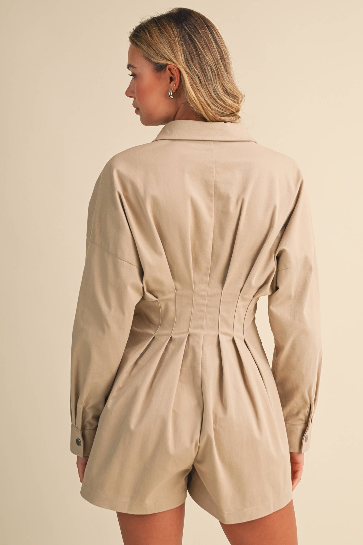 LOGAN PLEATED WAIST ROMPER, SAND
