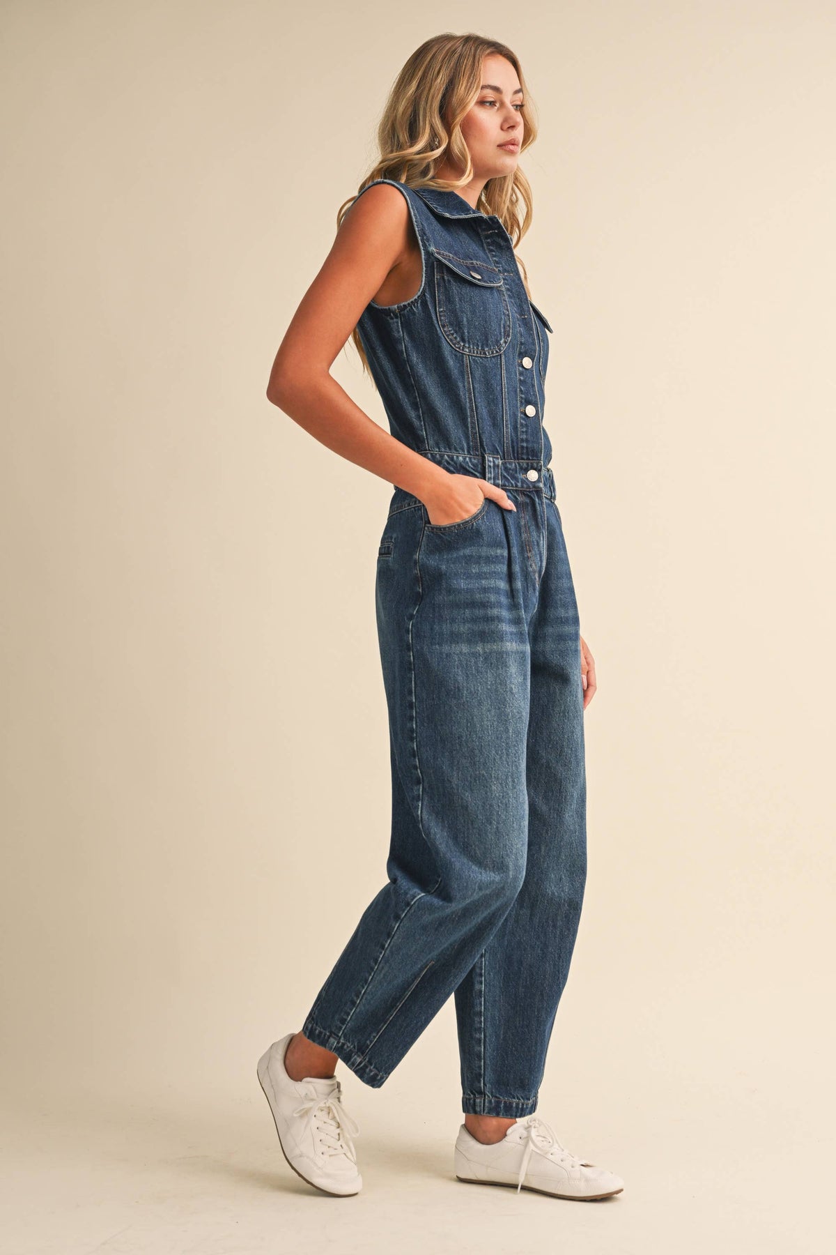 LEXI DENIM SLEEVELESS JUMPSUIT