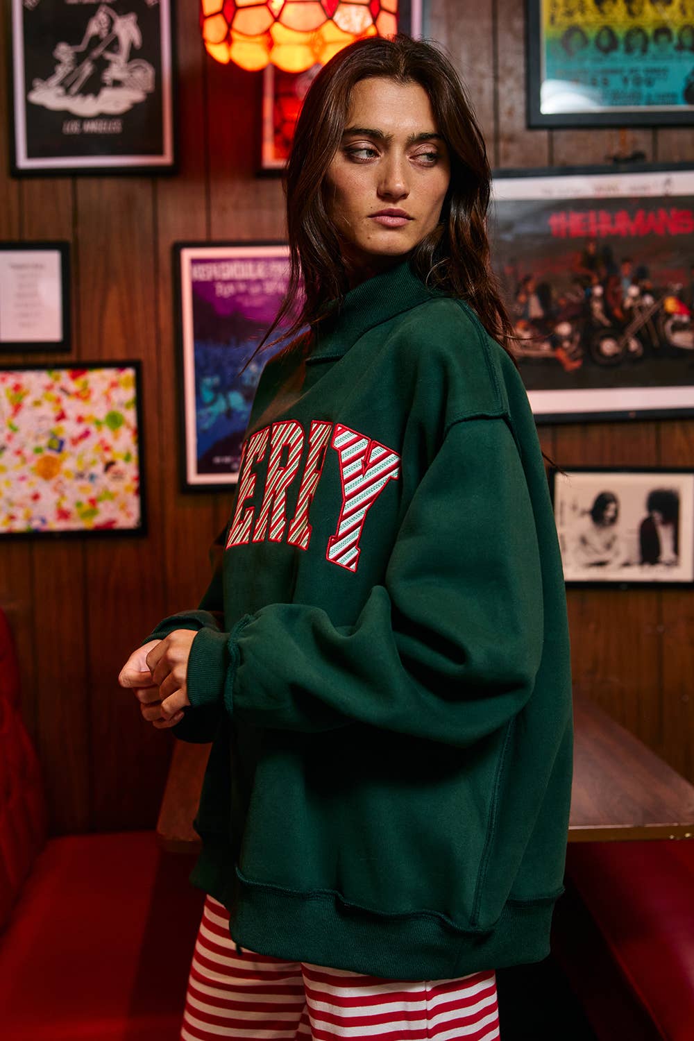 MERRY Embroidered Mock Neck Sweatshirt