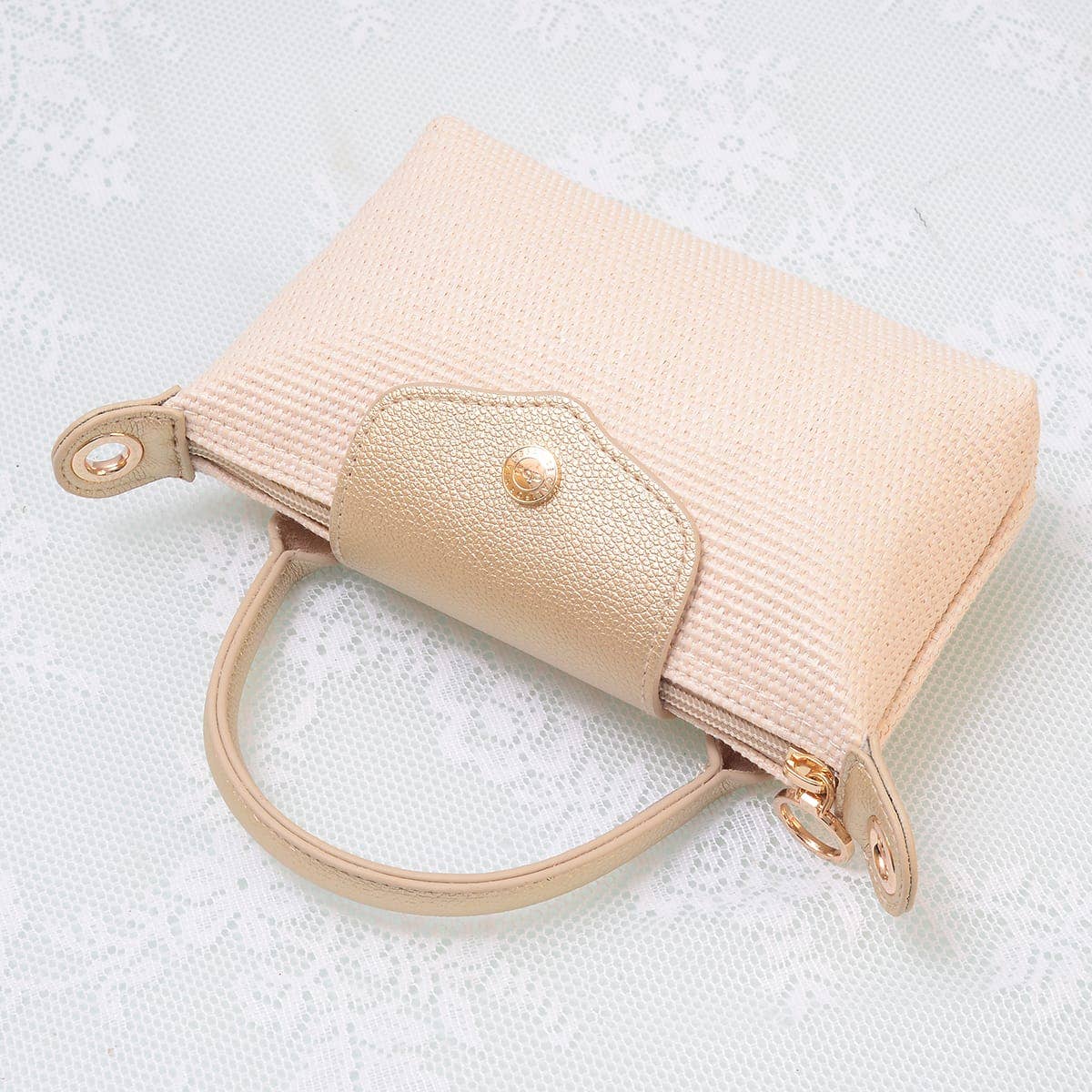 Lacey Straw Mini Crossbody Bag: Champagne Gold