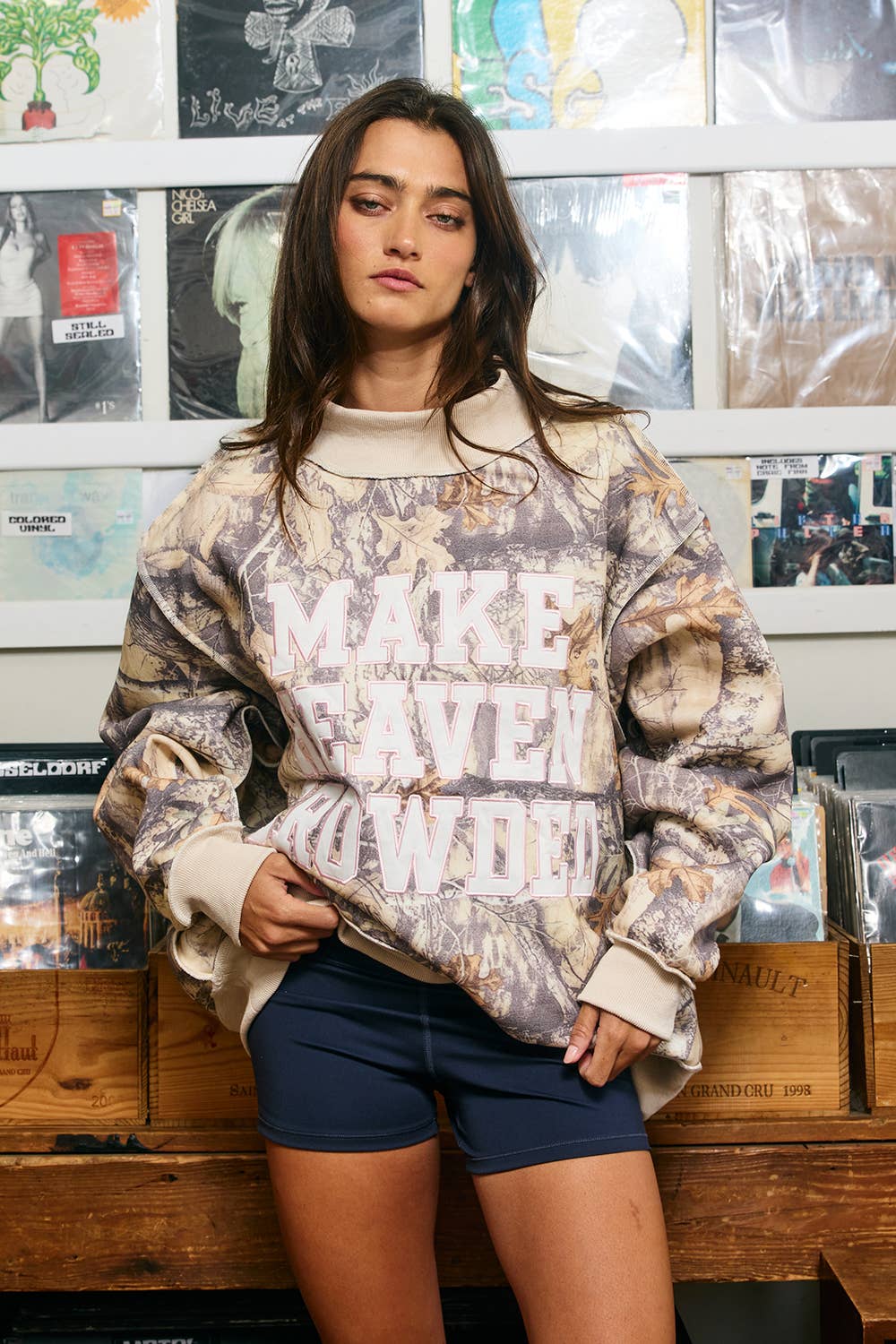 Make Heaven Crowded Mock Neck Sweatshirt| Camo