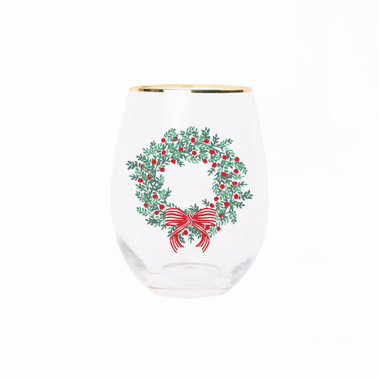 Wreath and Ribbon Wine Glass