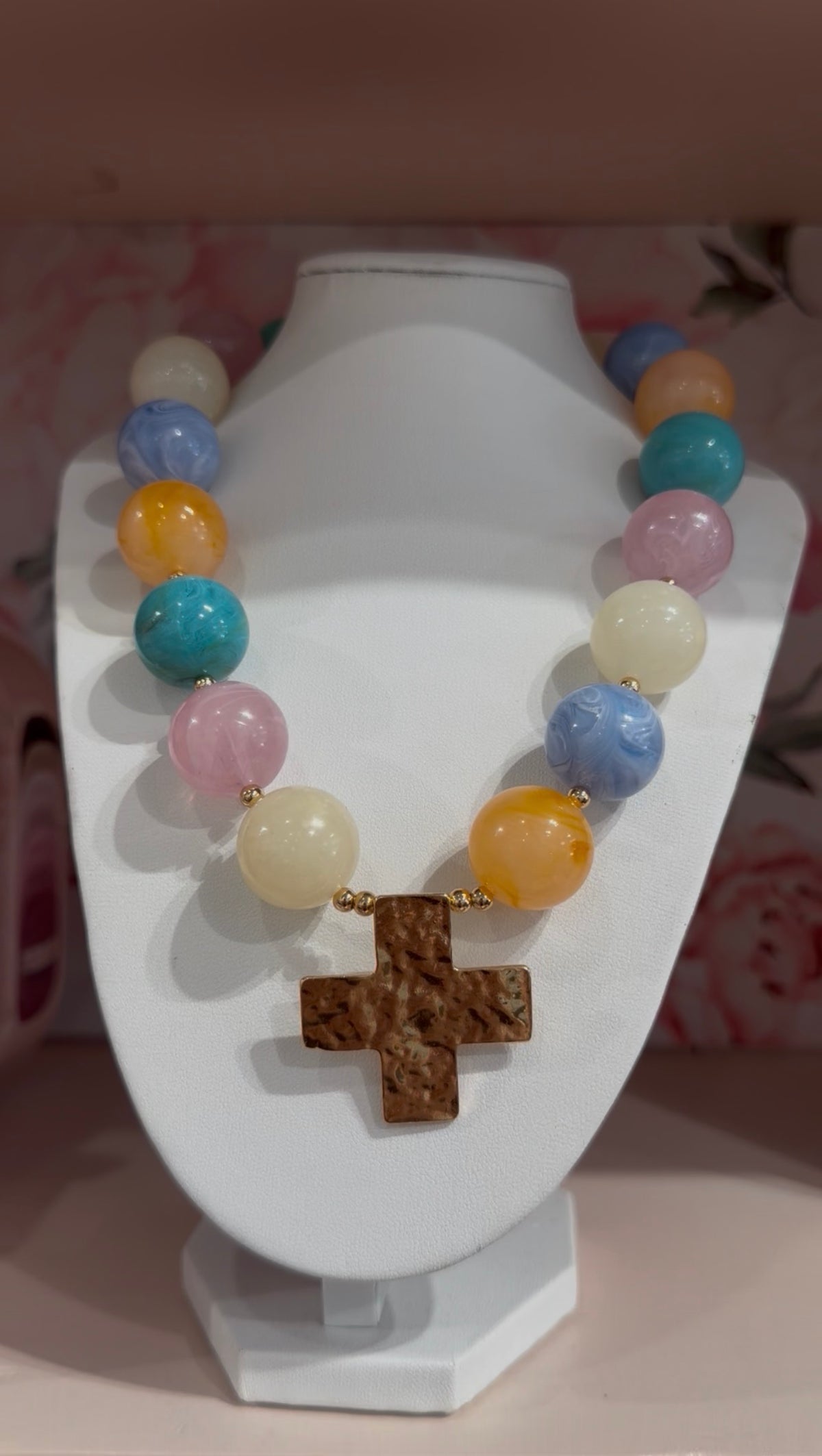 Evelyn Beaded Cross Necklace, Multicolor