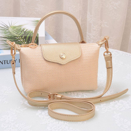 Lacey Straw Mini Crossbody Bag: Champagne Gold