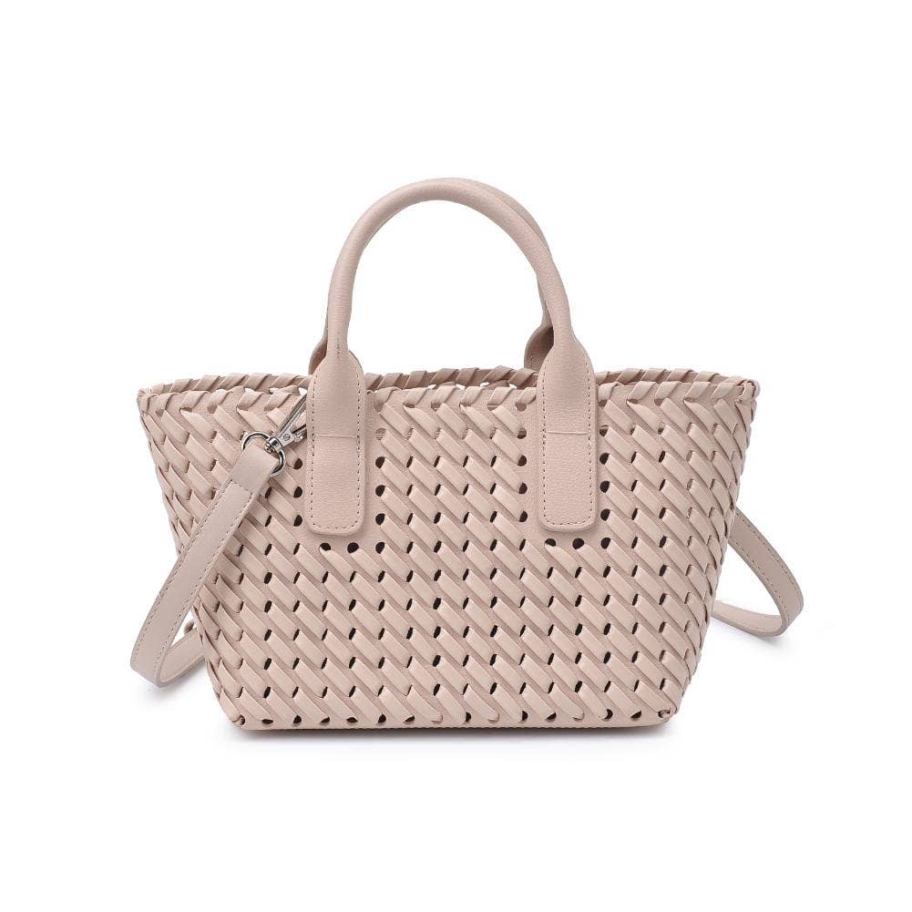 Paisley 2 in 1 Mini Woven Tote/Crossbody Bag With Pouch: Almond