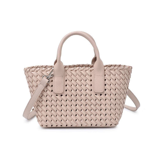 Paisley 2 in 1 Mini Woven Tote/Crossbody Bag With Pouch: Almond