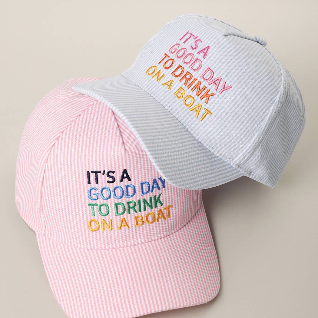 IT'S A GOOD DAY TO DRINK ON A BOAT Embroidered Trucker Hat: BLUE