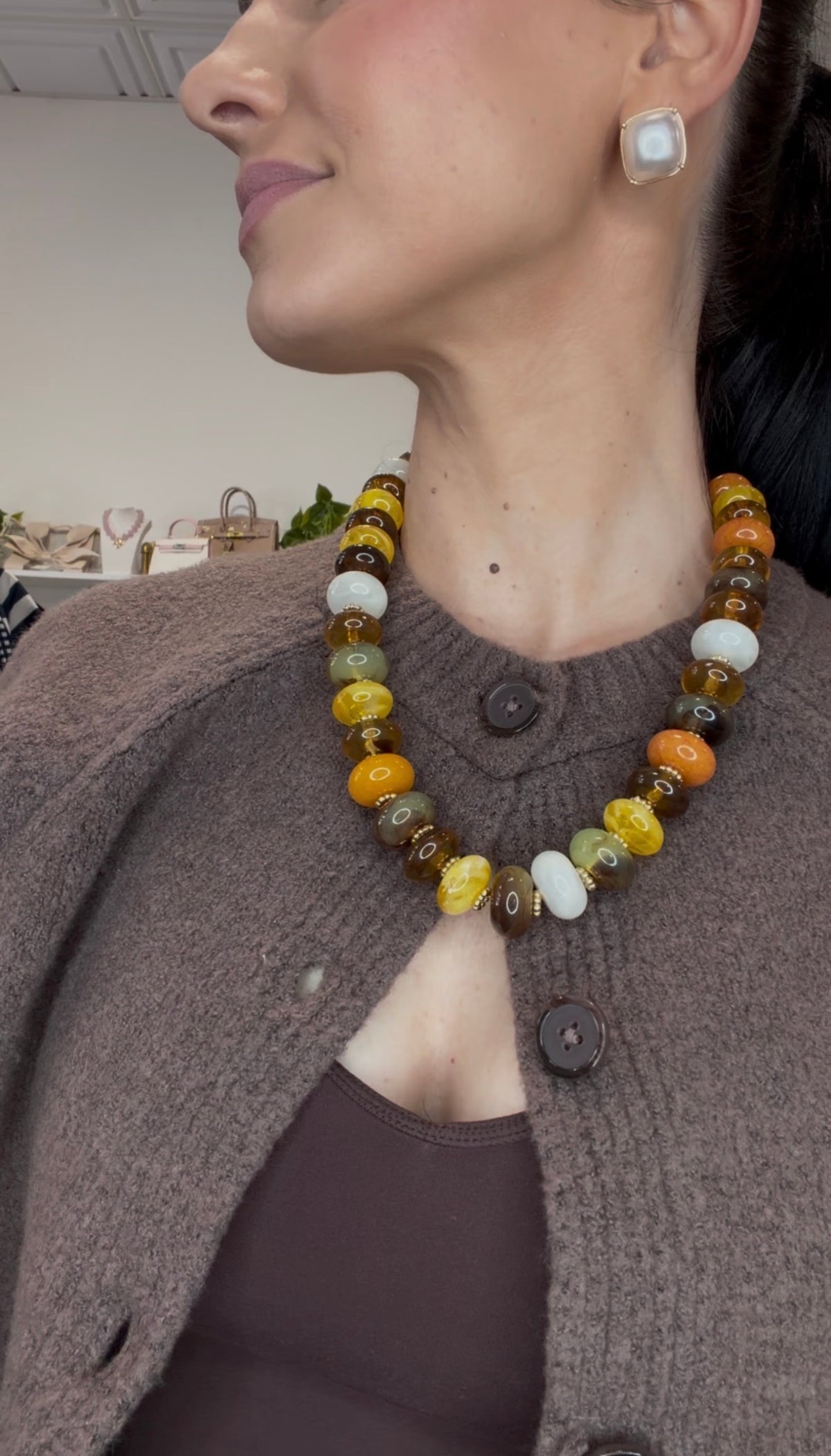 Wren Beaded Necklace, Brown Multi