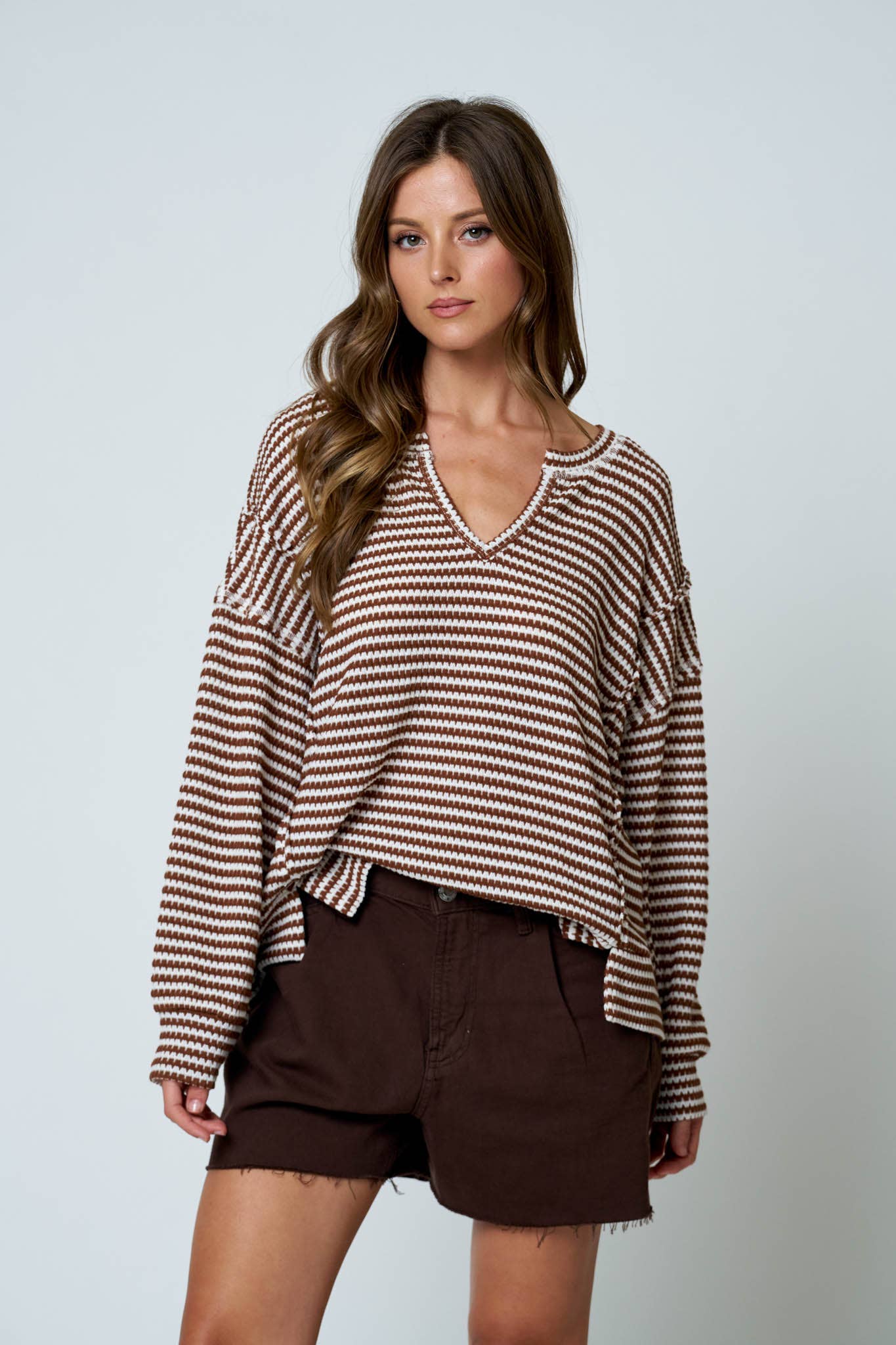 CAMDEN STRIPE KNIT TOP, BROWN